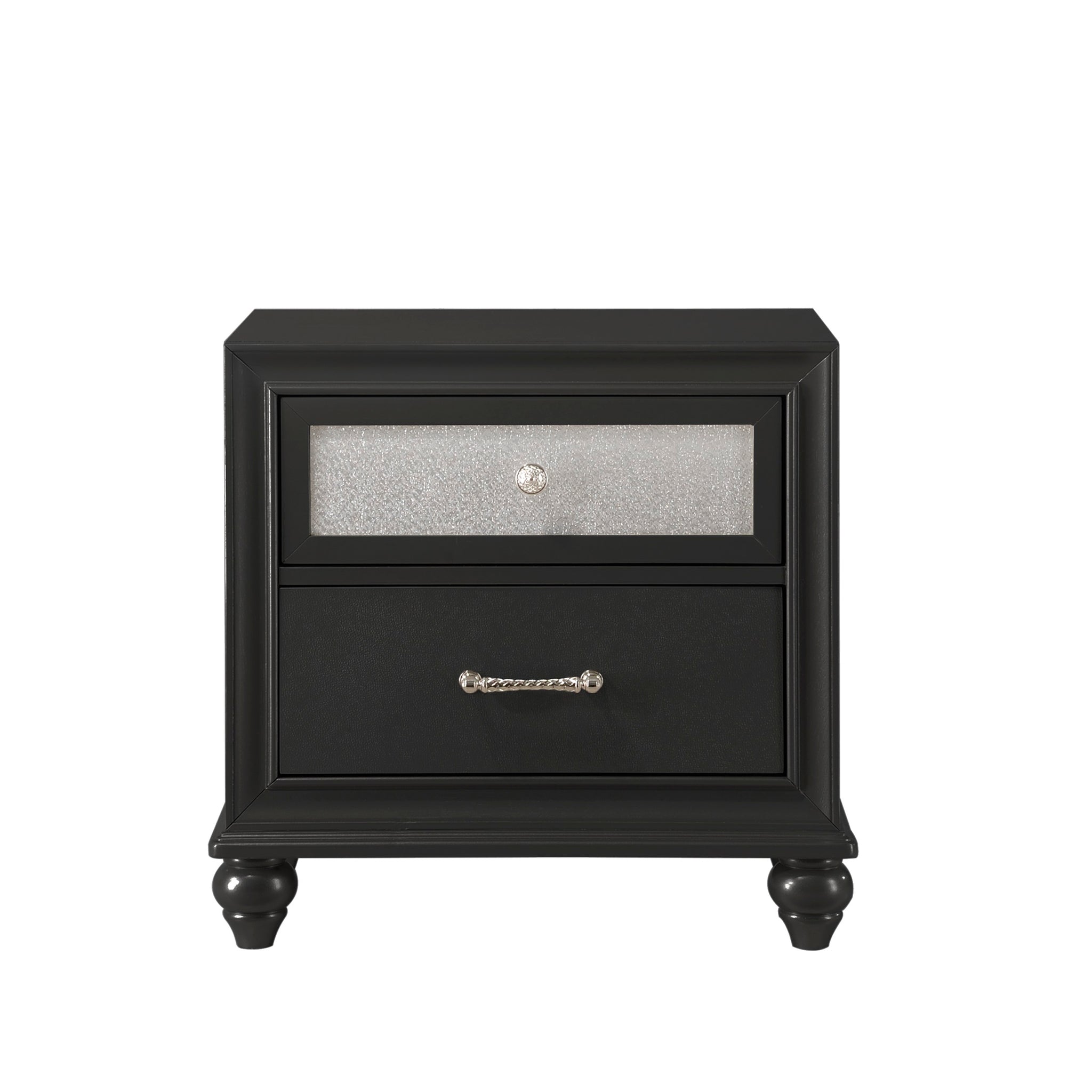 Luxury 1Pc Glam 2 Drawer Nightstand End Table Black Finish Shimmering Accents Bedroom Solid Wood Wooden Furniture Black 2 Drawers Bedroom Bedside Cabinet Contemporary,Glam,Luxury Easy Assembly Wood