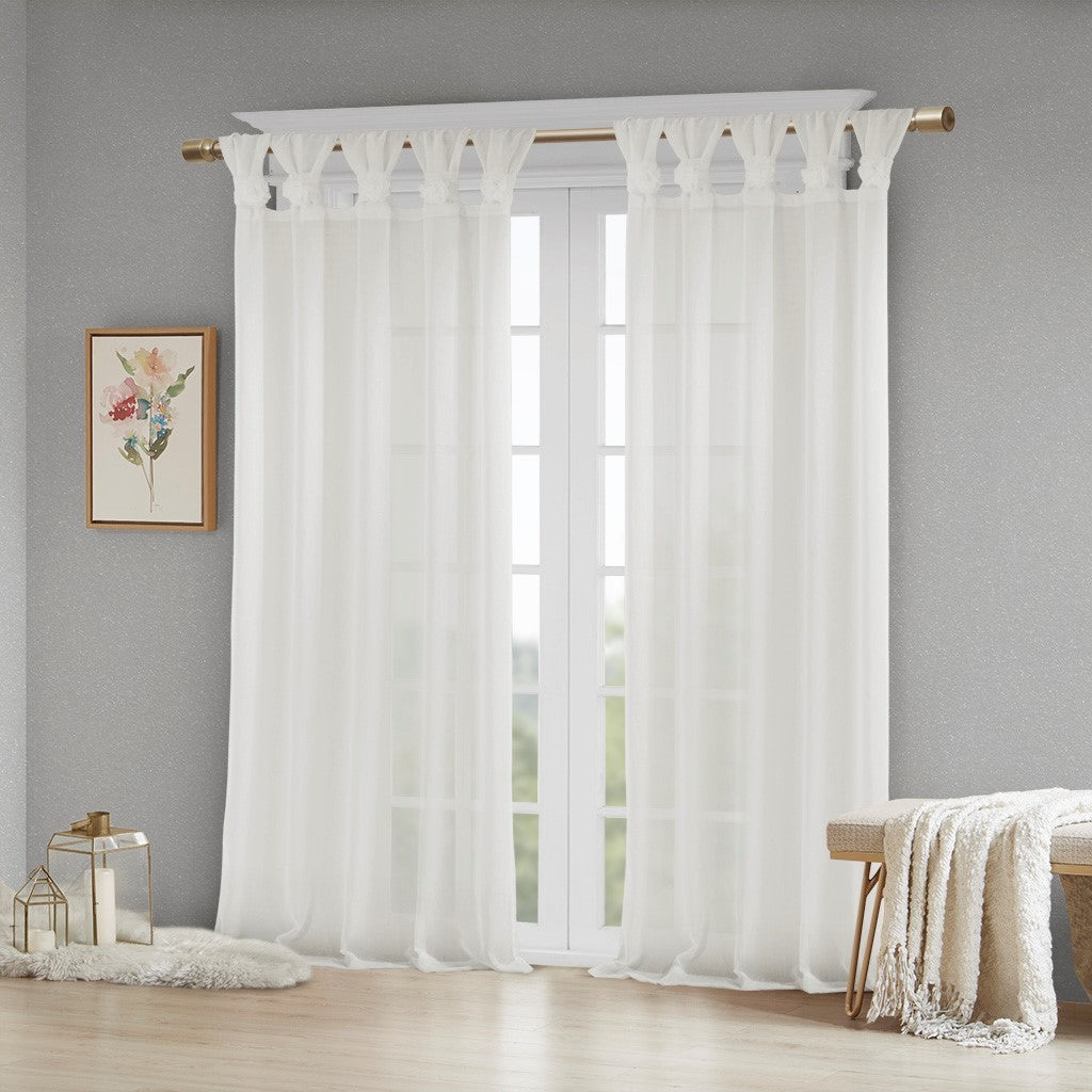 Floral Embellished Cuff Tab Top Solid Curtain Panel Only 1 Pc Panel White Linen