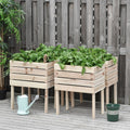 Outsunny 4Pcs Raised Garden Bed, Wooden Elevated Planter Box Kit With Bed Liner, Diy Shape, For Flowers Vegetables Natural Wood Wood