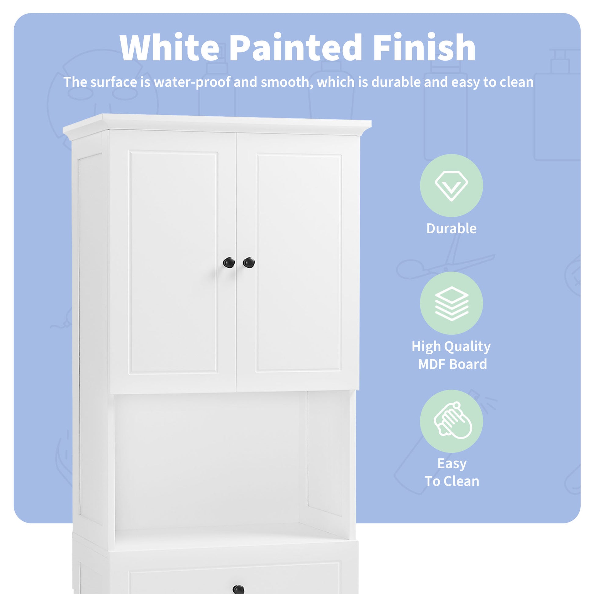 Tall Bathroom Cabinet With Four Doors, Large Storage Space Open Shelve, Upper Storage Cabinet, White White Mdf