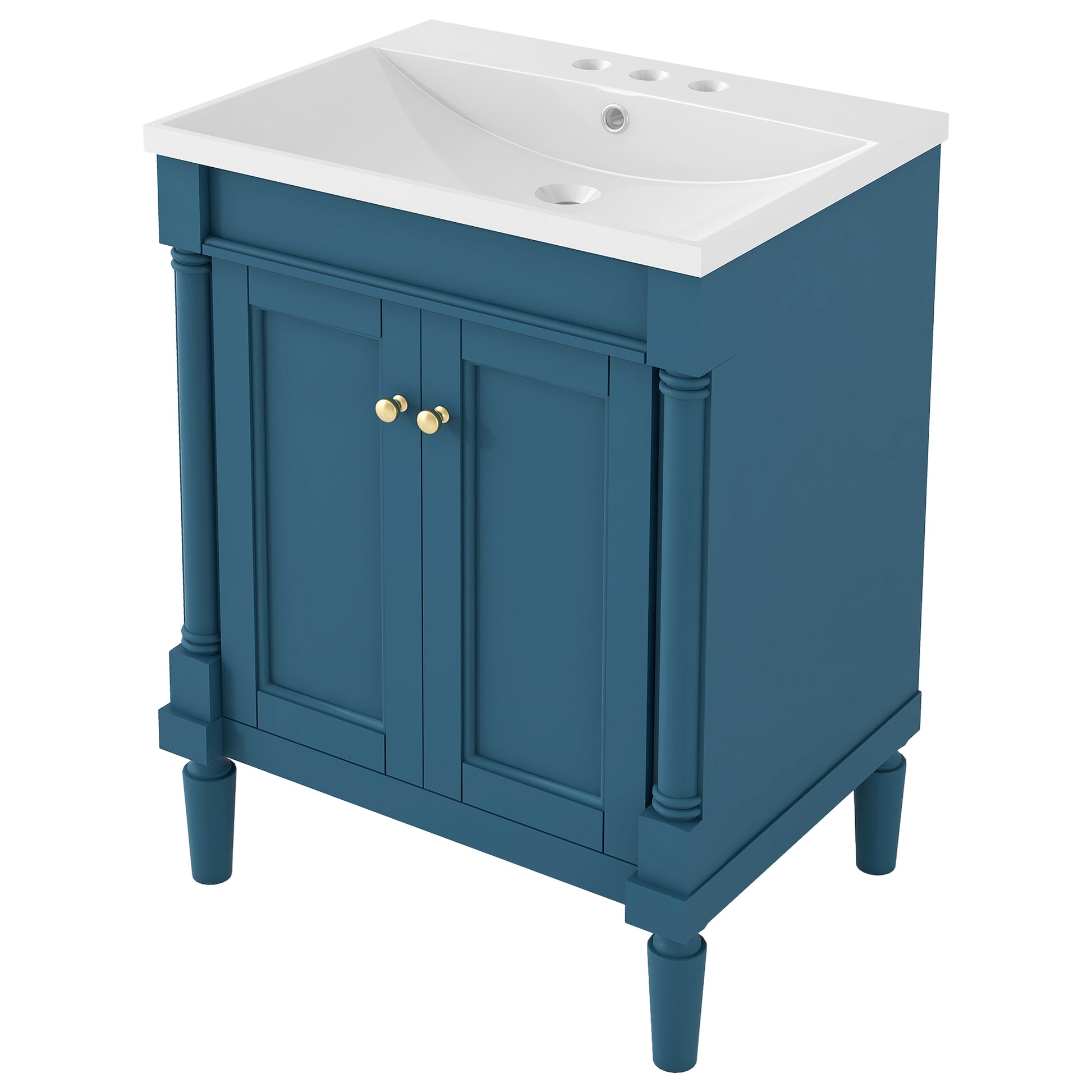 24'' Bathroom Vanity With Top Sink, 2 Tier Modern Bathroom Storage Cabinet, Single Sink Bathroom Vanity, Large Storage Shelves Blue 2 1 Adjustable Hinges Freestanding Modern Solid Wood Mdf Resin Painted