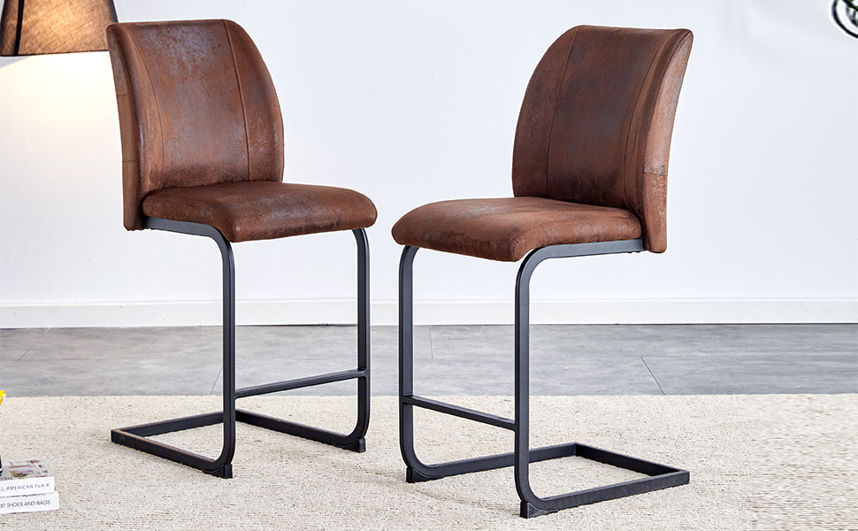 A Set Of Two Brown Chairs, Including Suede Cushions And Black Metal Legs. Small Size, Suitable For Select Groups, Suitable For Dining Room, Kitchen, Terrace And Guest Office Chairs Set Of 2 Black Brown Metal