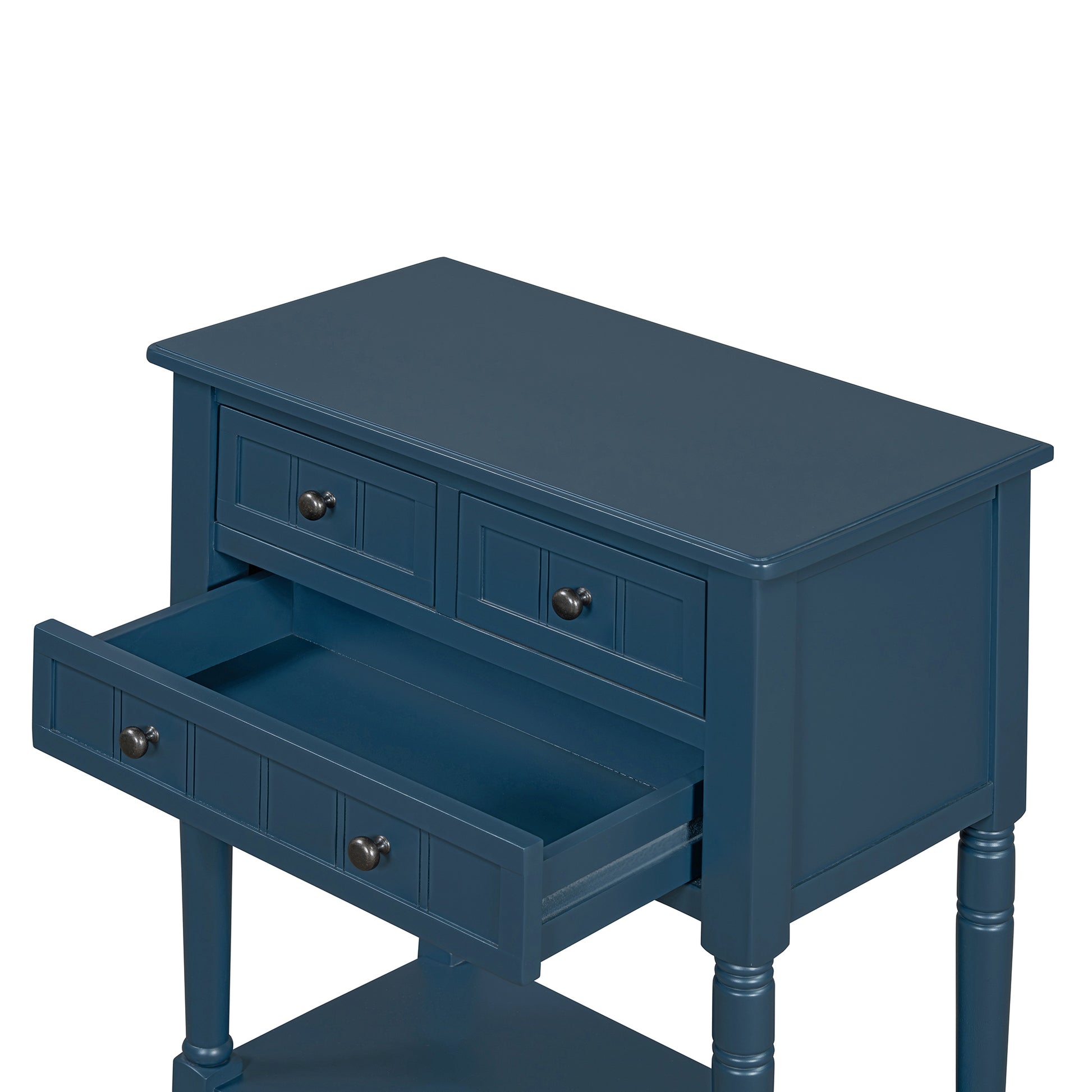 Narrow Console Table, Slim Sofa Table With Three Storage Drawers And Bottom Shelf Navy Navy Solid Wood Mdf