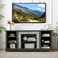 Mantel Stone Tv Media Stand With With Faux Stacked Stone Surround, Modern Entertainment Console With Open Storage Space,Grey, 58.31