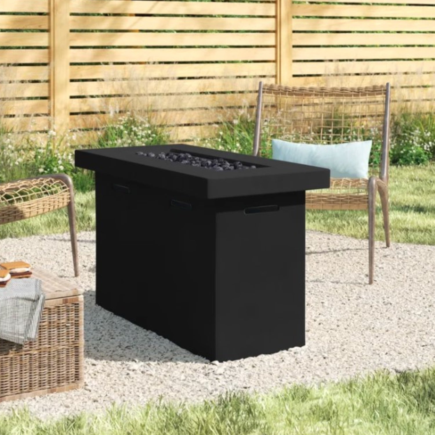 25" H X 42" W Fiber Reinforced Concrete Propane Outdoor Fire Pit Table Charcoal Garden & Outdoor Modern Stone Concrete