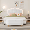 2 Pieces Bedroom Sets Full Size Flower Shaped Upholstered Led Platform Bed With Storage Ottoman Sherpa Fabric, White Full White 2 Piece Set Wood