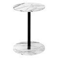 Accent Table, Side, Round, End, Nightstand, Lamp, Living Room, Bedroom, White Marble Look Laminate, Black Metal, Contemporary, Modern White Metal