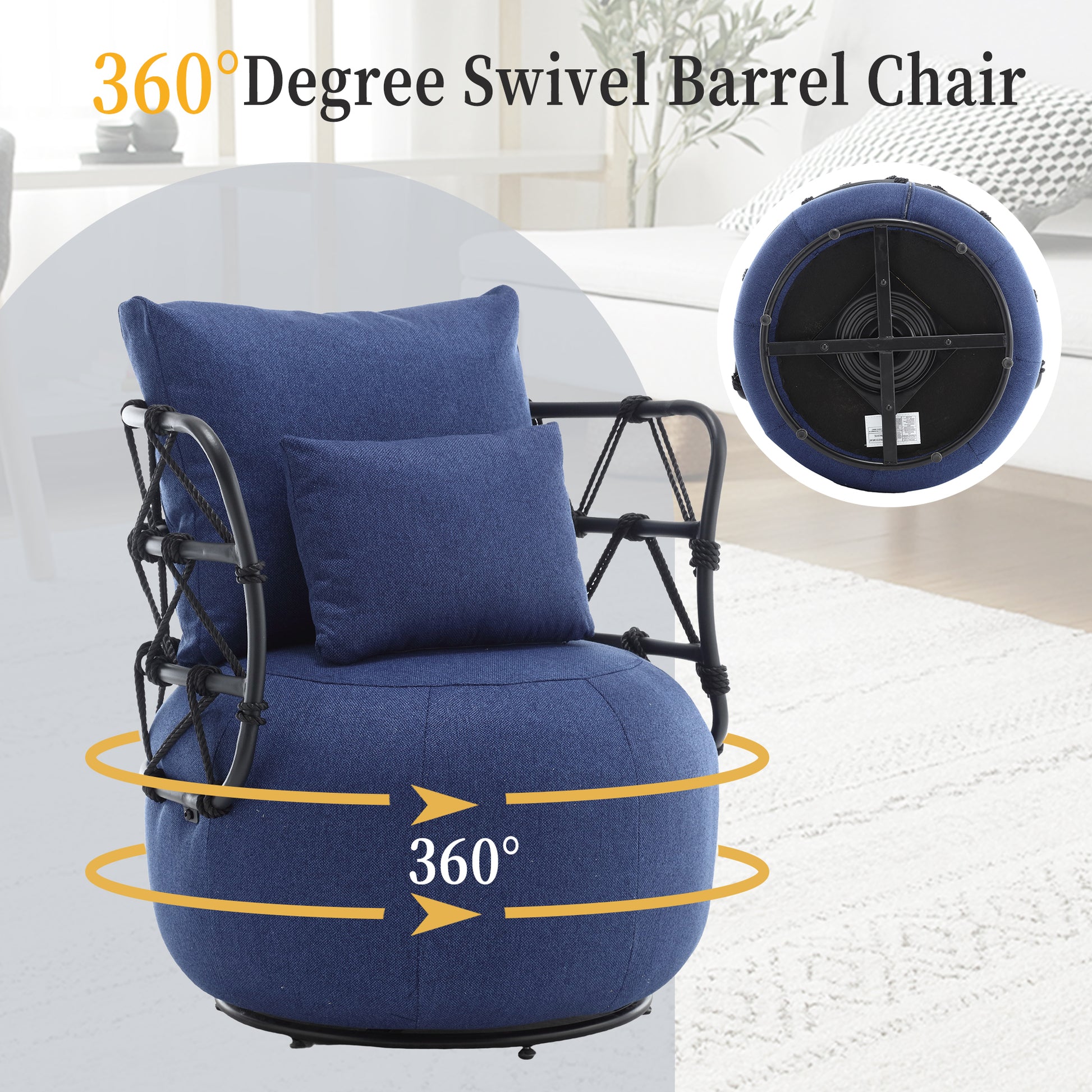 Coolmore Upholstered Tufted Living Room Chair Textured Linen Fabric Accent Chair With Metal Stand Navy Primary Living Space Foam Linen