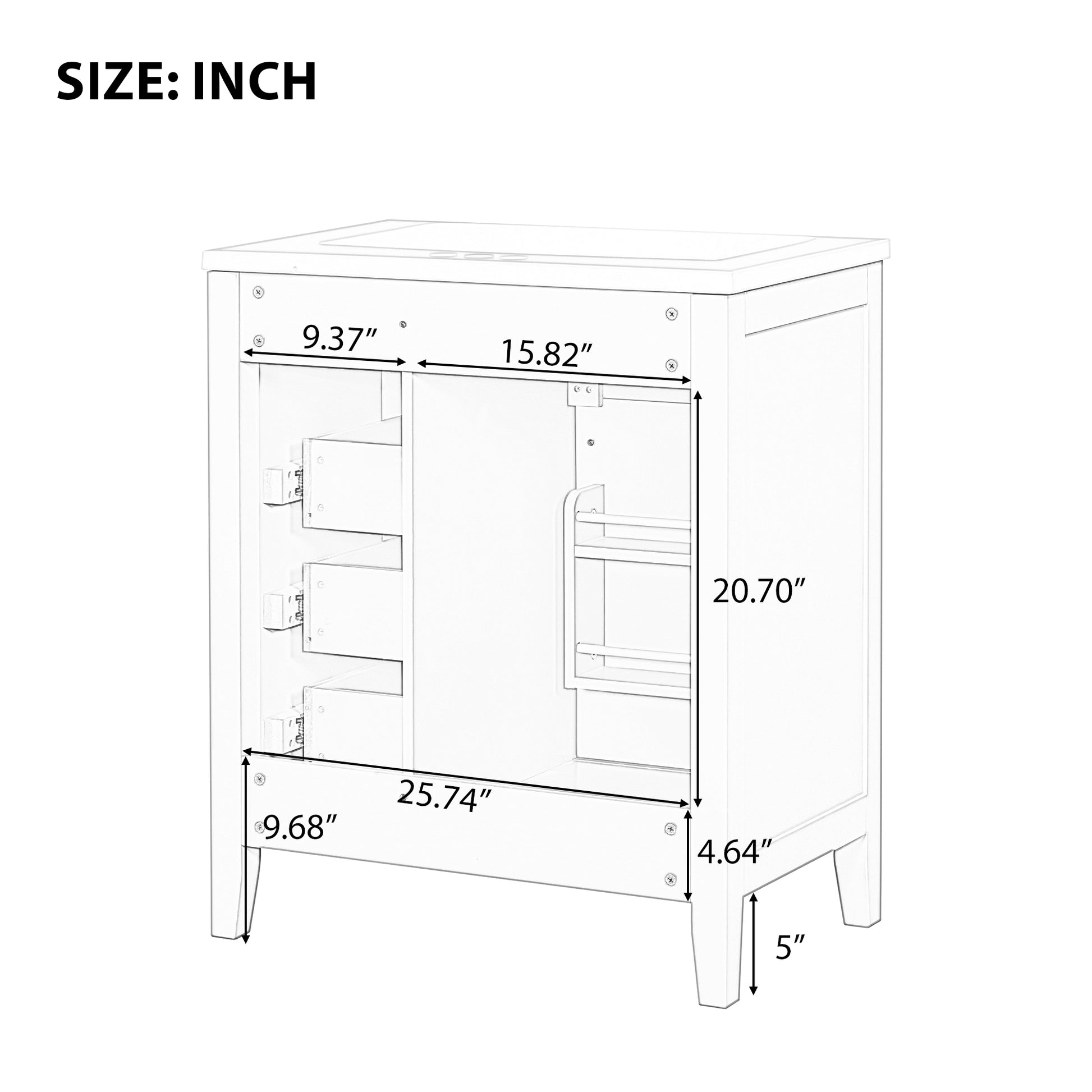 30" Bathroom Vanity Without Sink, Cabinet Base Only, Bathroom Cabinet With Drawers, Solid Frame And Mdf Board, White White Solid Wood Mdf