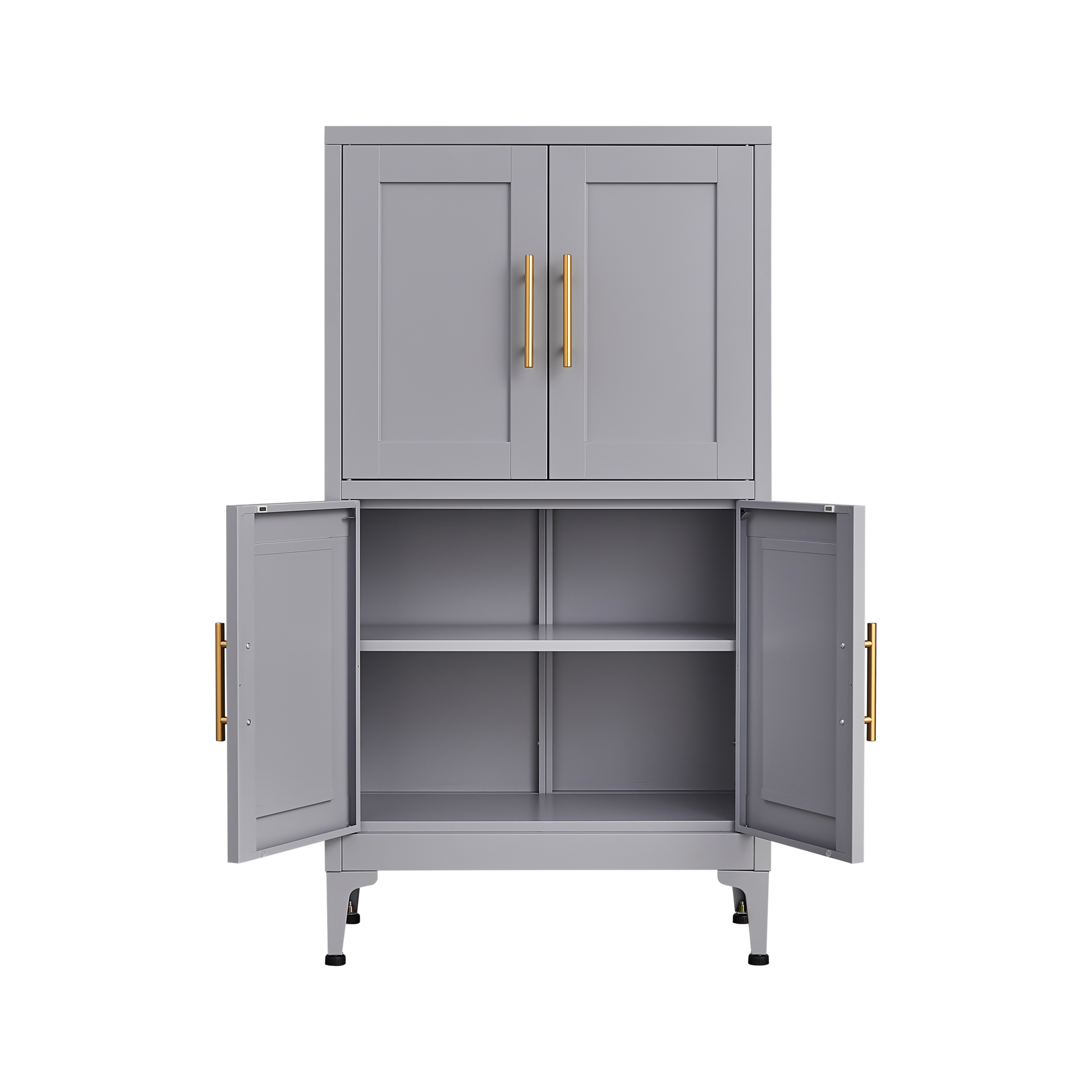 Grey Metal Kitchen Storage Cabinet, Kitchen Pantry Storage Cabinet With Doors And Shelves, Storage Cabinet With Adjustable Leveling Foot For Kitchen, Living Room And Dining Room 3 4 Shelves Grey Metal