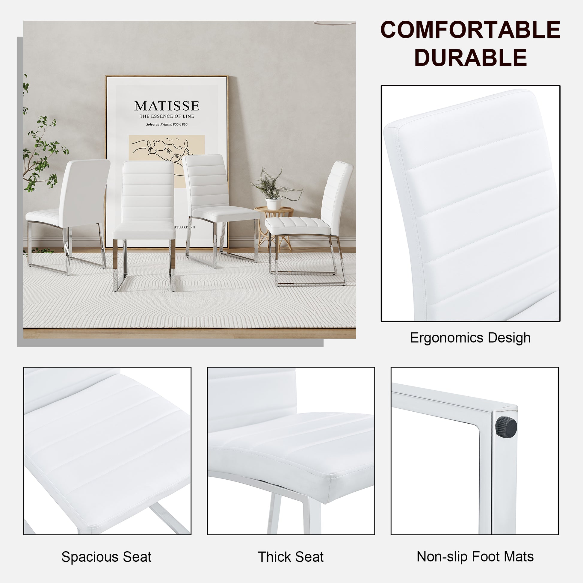 Table And Chair Set, Large Modern Rectangular Glass Table, Can Accommodate 6 8 People, Equipped With A 0.39 Inch Tempered Glass Tabletop And Mdf Table Legs.Paired With Comfortable And Soft Chairs.