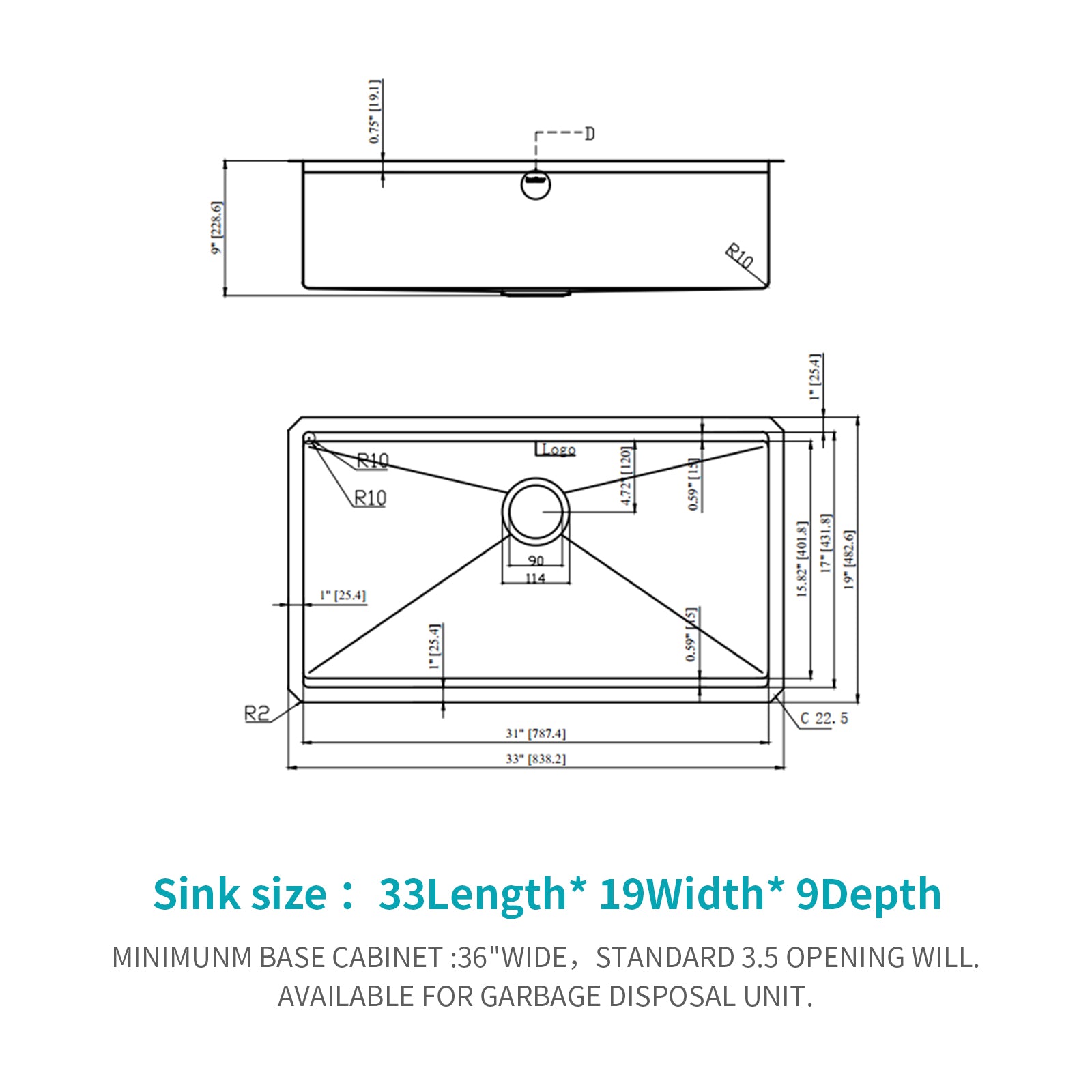 33" Undermount Kitchen Sink 33*19 Inch Gunmetal Black Single Bowl 16 Gauge Stainless Steel Ledge Workstation Kitchen Sinks Gunmetal Black Stainless Steel