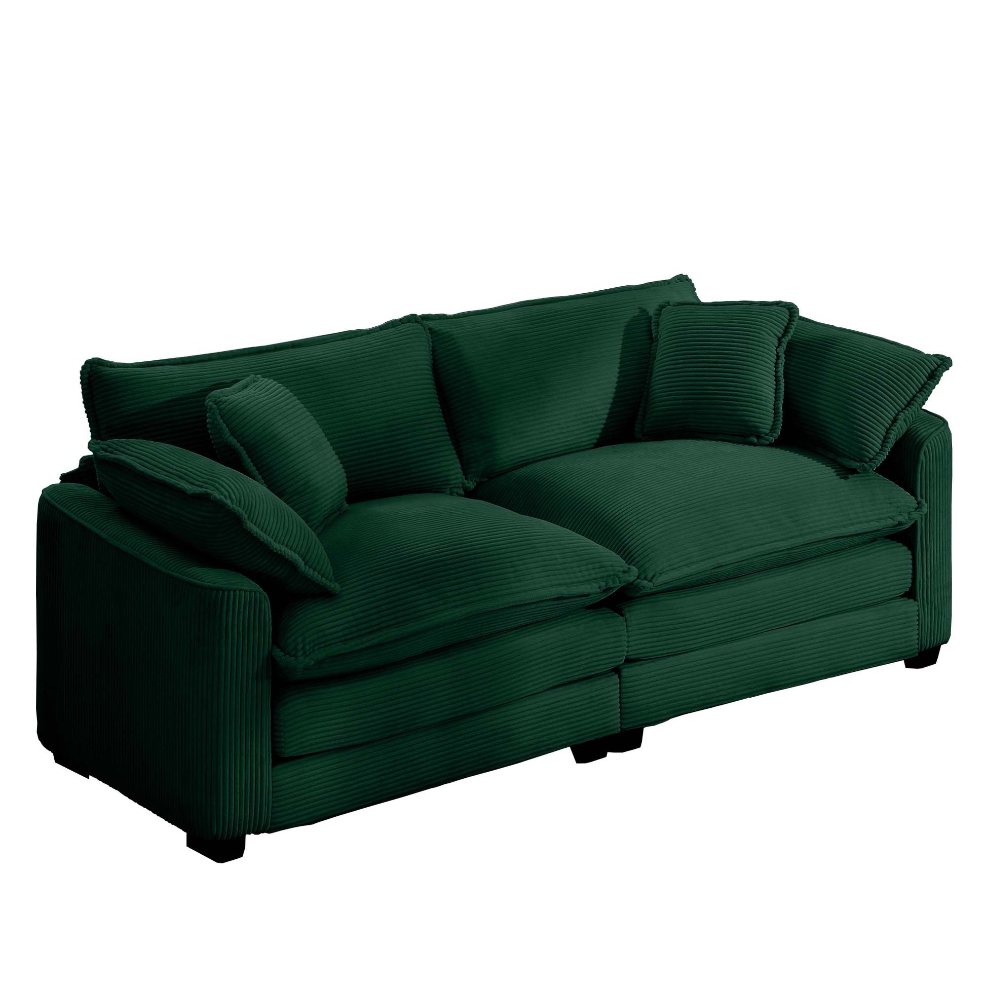 Modern Fabric Living Room Sofa With 4 Pillows Upholstered Large Deep Seating Loveseat, Green Corduroy Green Corduroy 2 Seat