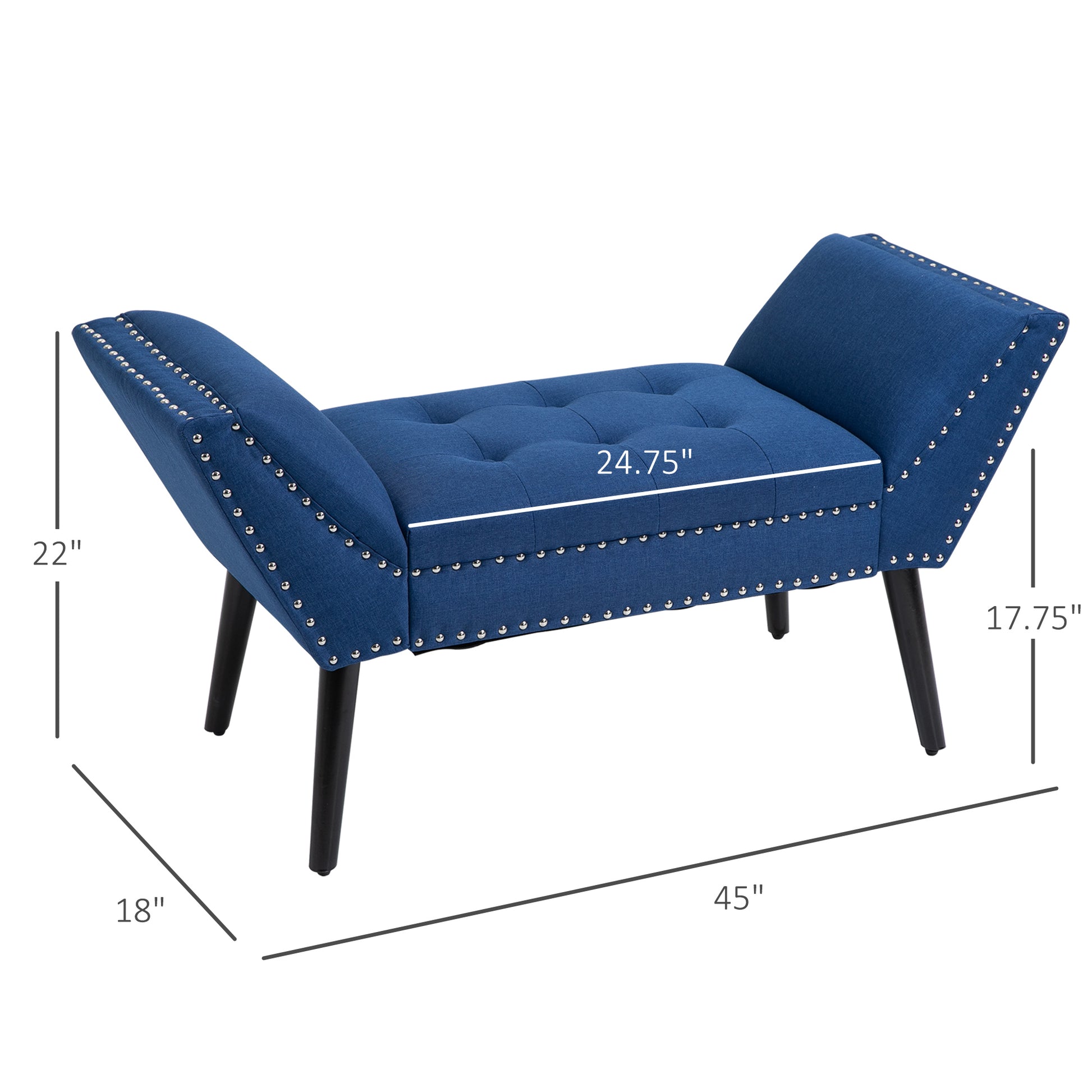 Homcom Modern Button Tufted Sitting Bench, Accent Fabric Upholstered Ottoman For Bedroom Or Living Room, Blue Blue Polyester