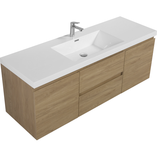 60" Floating Bathroom Vanity With Sink, Modern Wall Mounted Bathroom Storage Vanity Cabinet With Resin Top Basin And Soft Close Drawers, Natural Oak 24V11 60Sno Oak Wood
