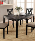 Brushed Black Solid Wood 5Pc Dining Set Table And 4X Chairs Brown Fabric Cushions Seats X Cross Back Design Chairs Dining Room Wood Black Brown Seats 4 Wood Dining Room 48 Inches Solid Wood Contemporary,Modern,Transitional 4 Leg Rectangular Rectangular