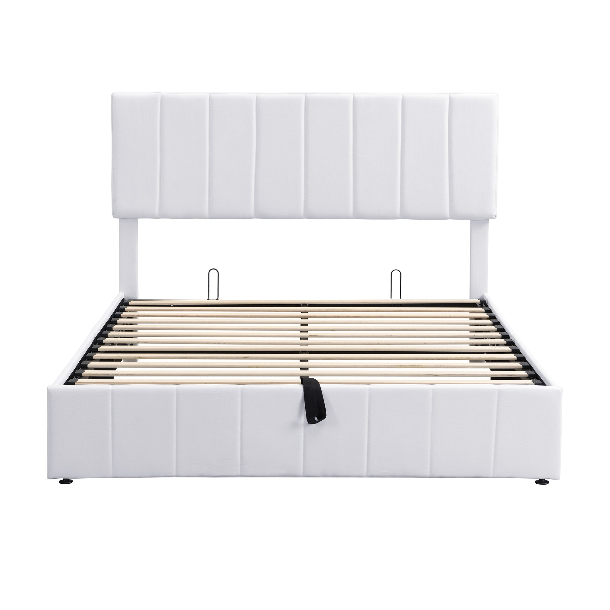Queen Size Upholstered Platform Bed With A Hydraulic Storage System White Old Sku: Lp000211Aak White Upholstered