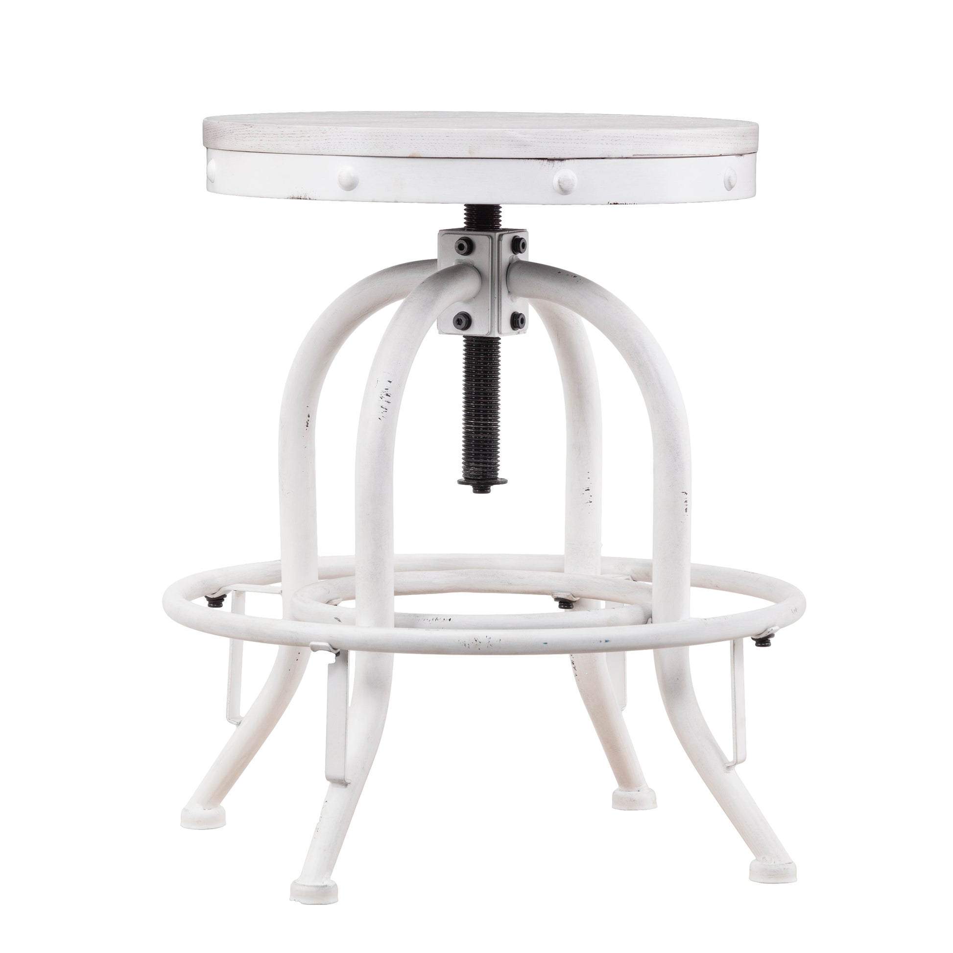 Industrial Adjustable Height Swiveling Stool White White Washed Mdf