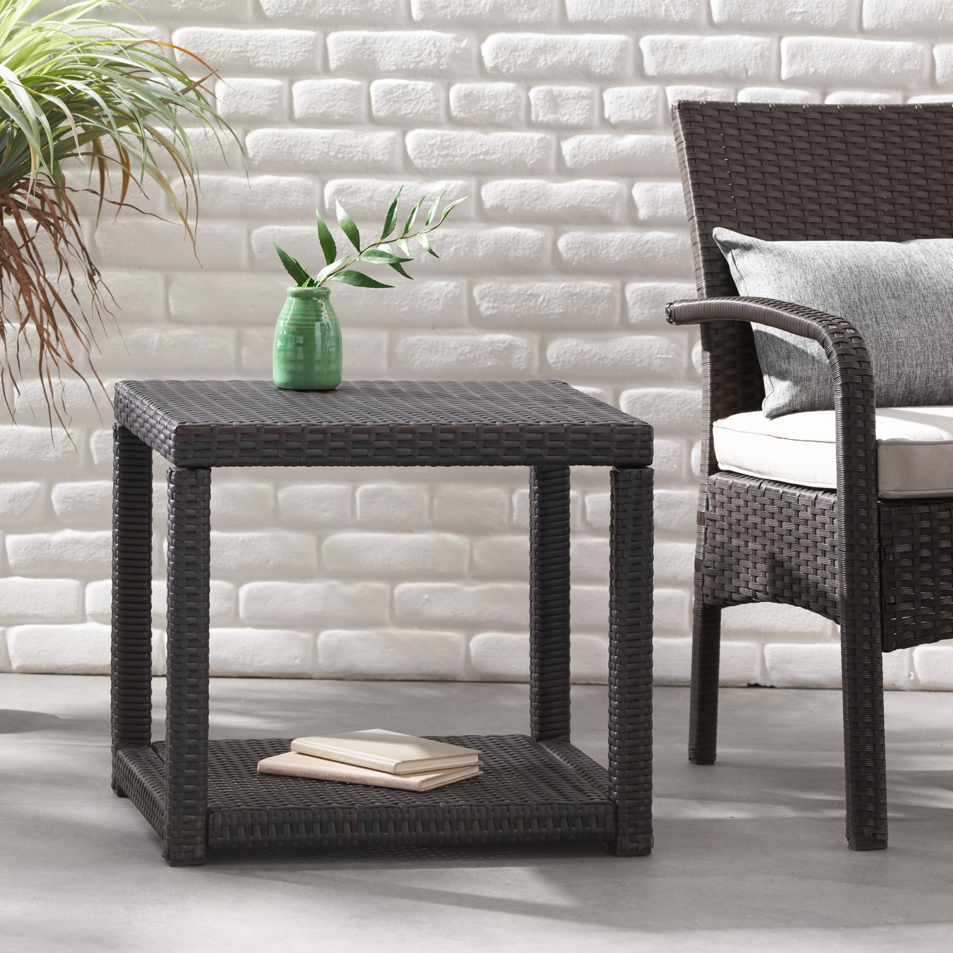 Boracay Accent Table Brown Brown Pe Rattan Iron