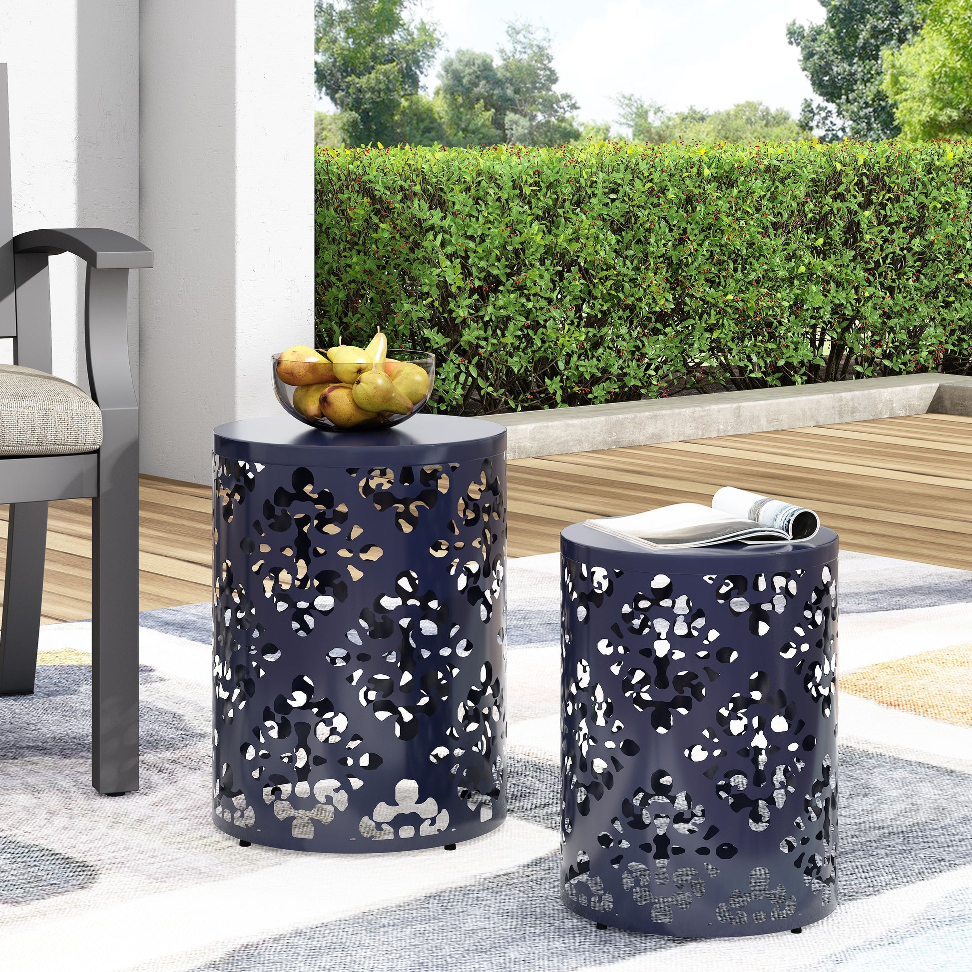 Metal S 2 End Table Navy Blue Iron