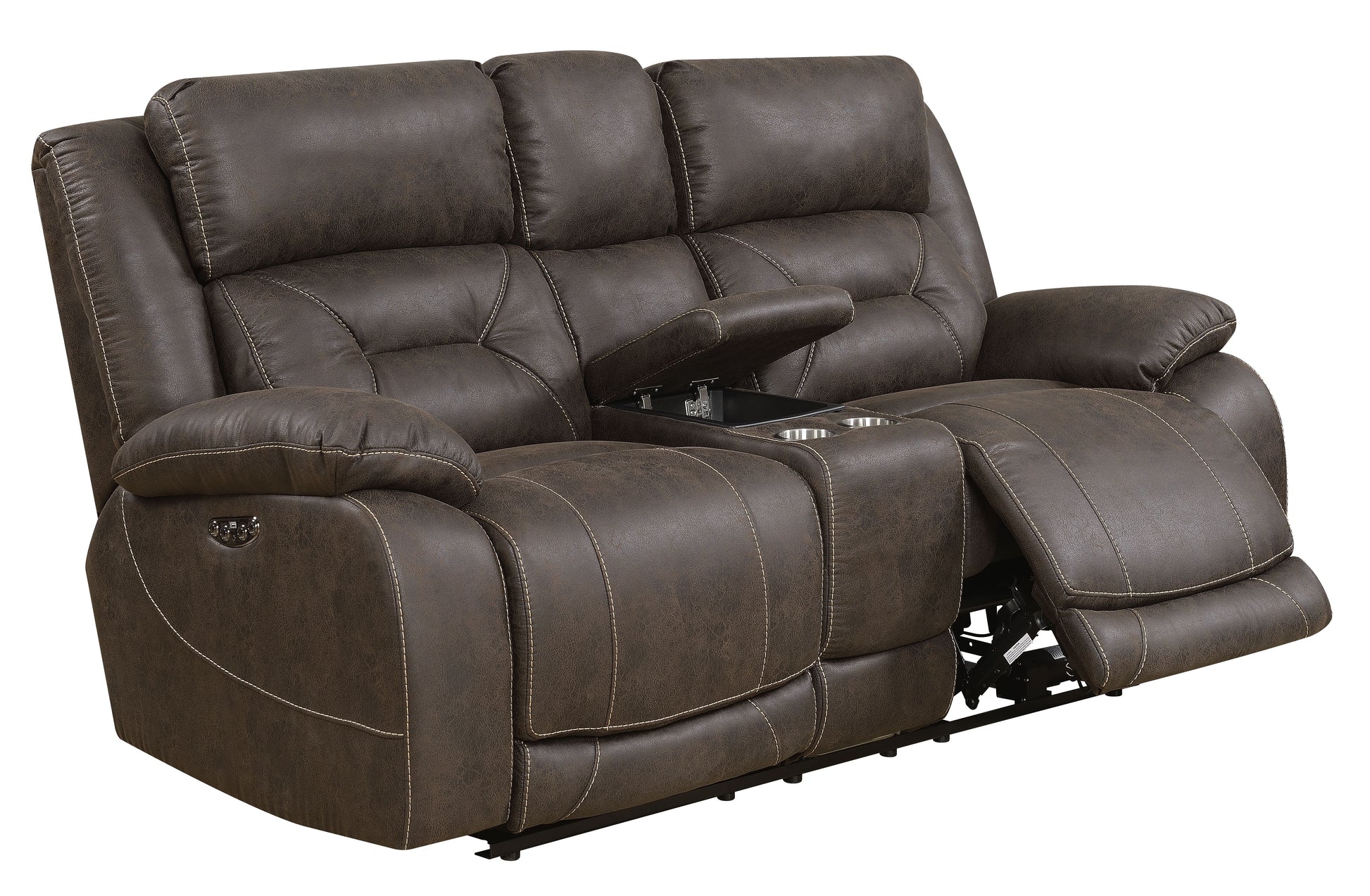 Aria Dual Power Loveseat With Console Brown Brown Fabric 2 Seat