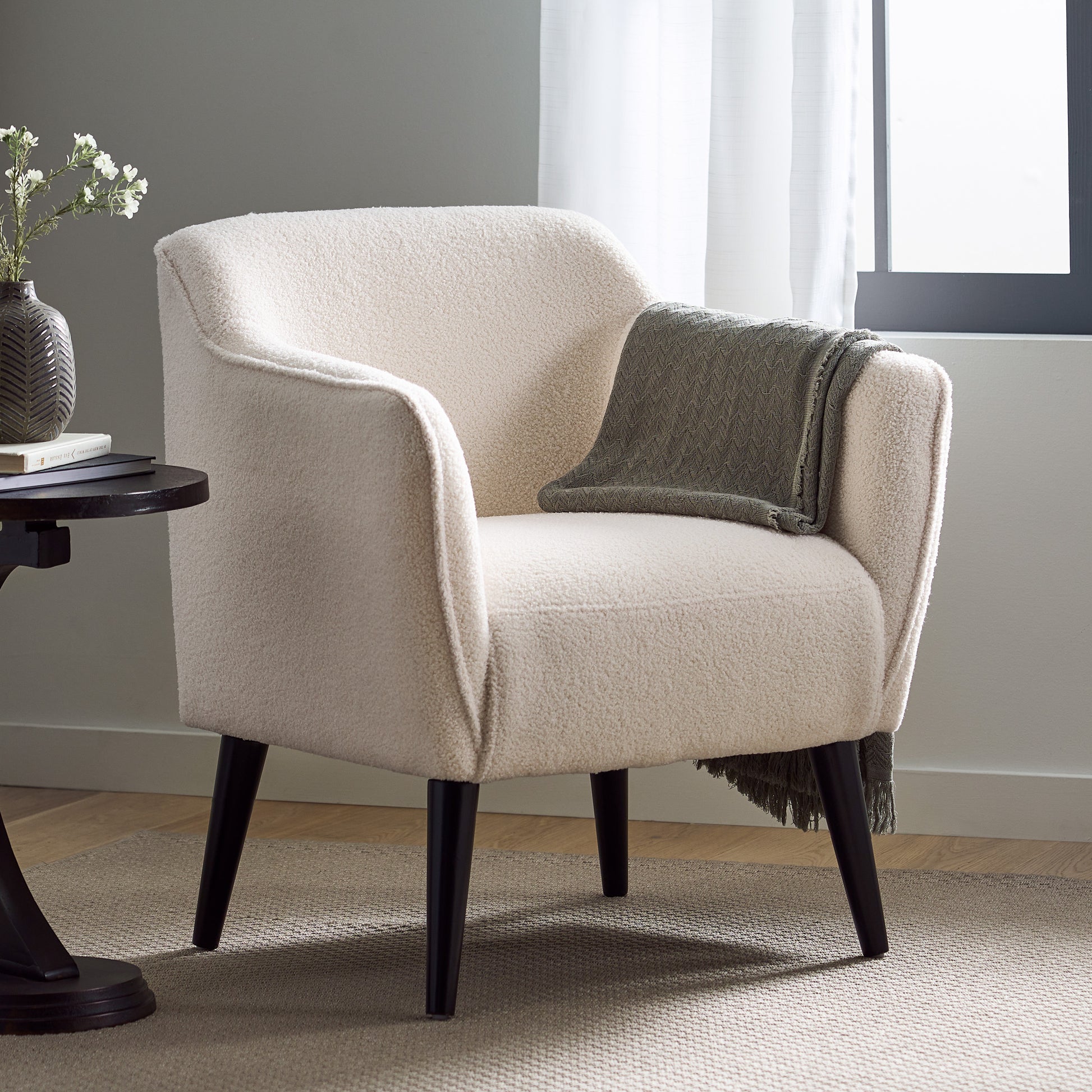 Upholstered Armchair Ivory Fabric