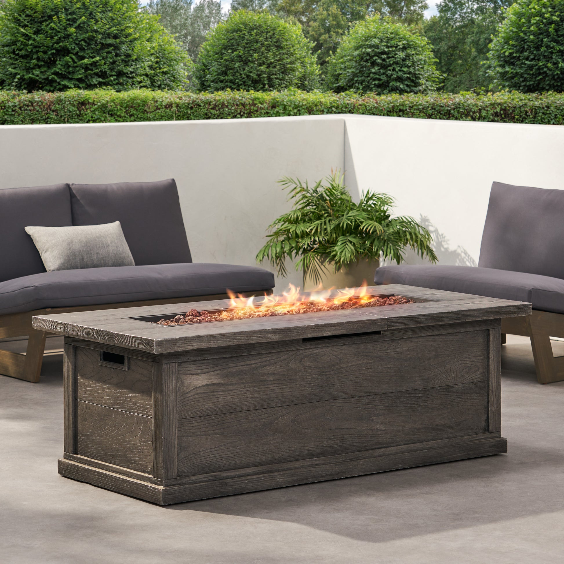 56" Outdoor 50,000 Btu Rectangular Mgo Concrete Propane Fire Pit, Grey Wood Pattern Tank Cover Not Included Gray Magnesium Oxide