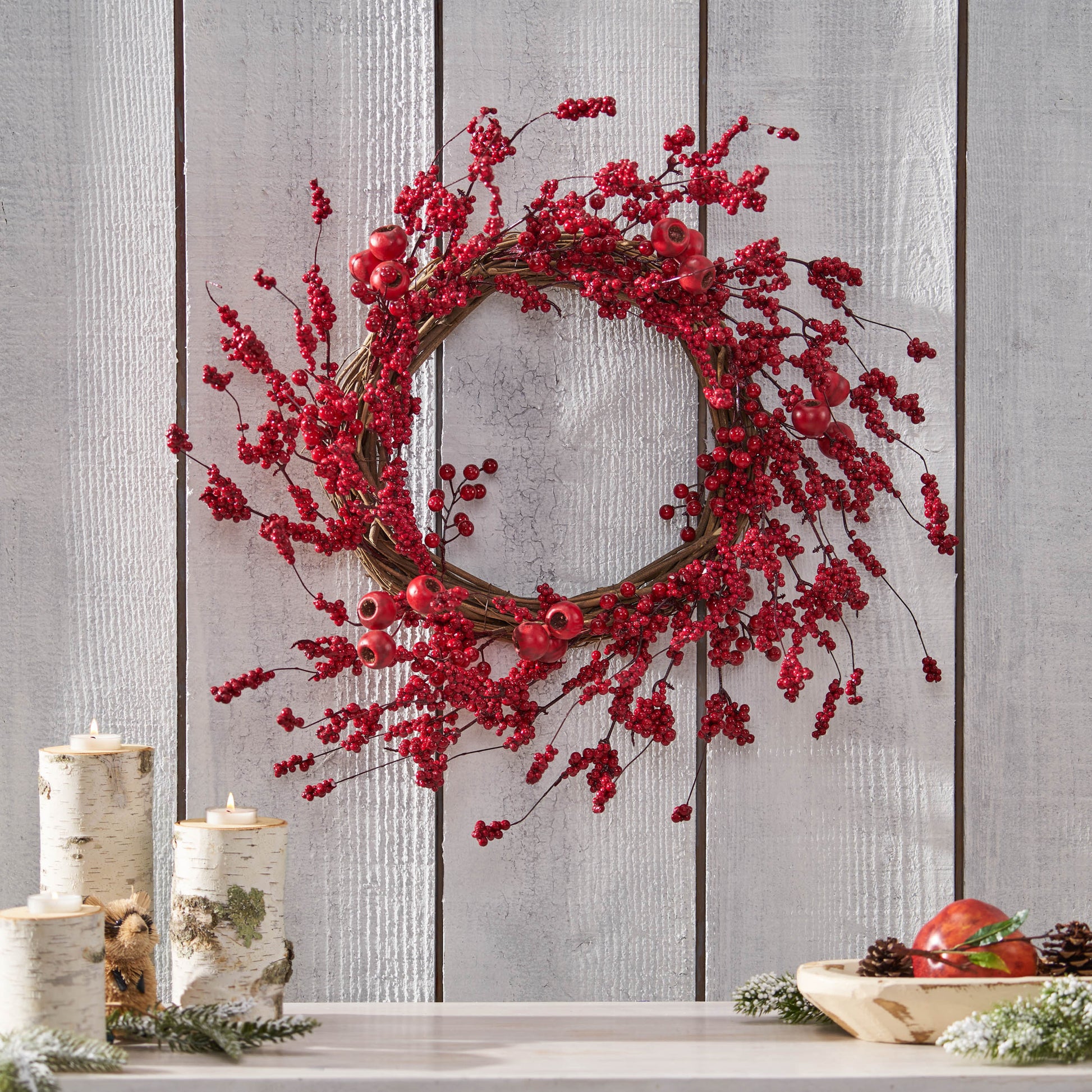 23.5" Wp Mixed Berry Wreath Red Polyester