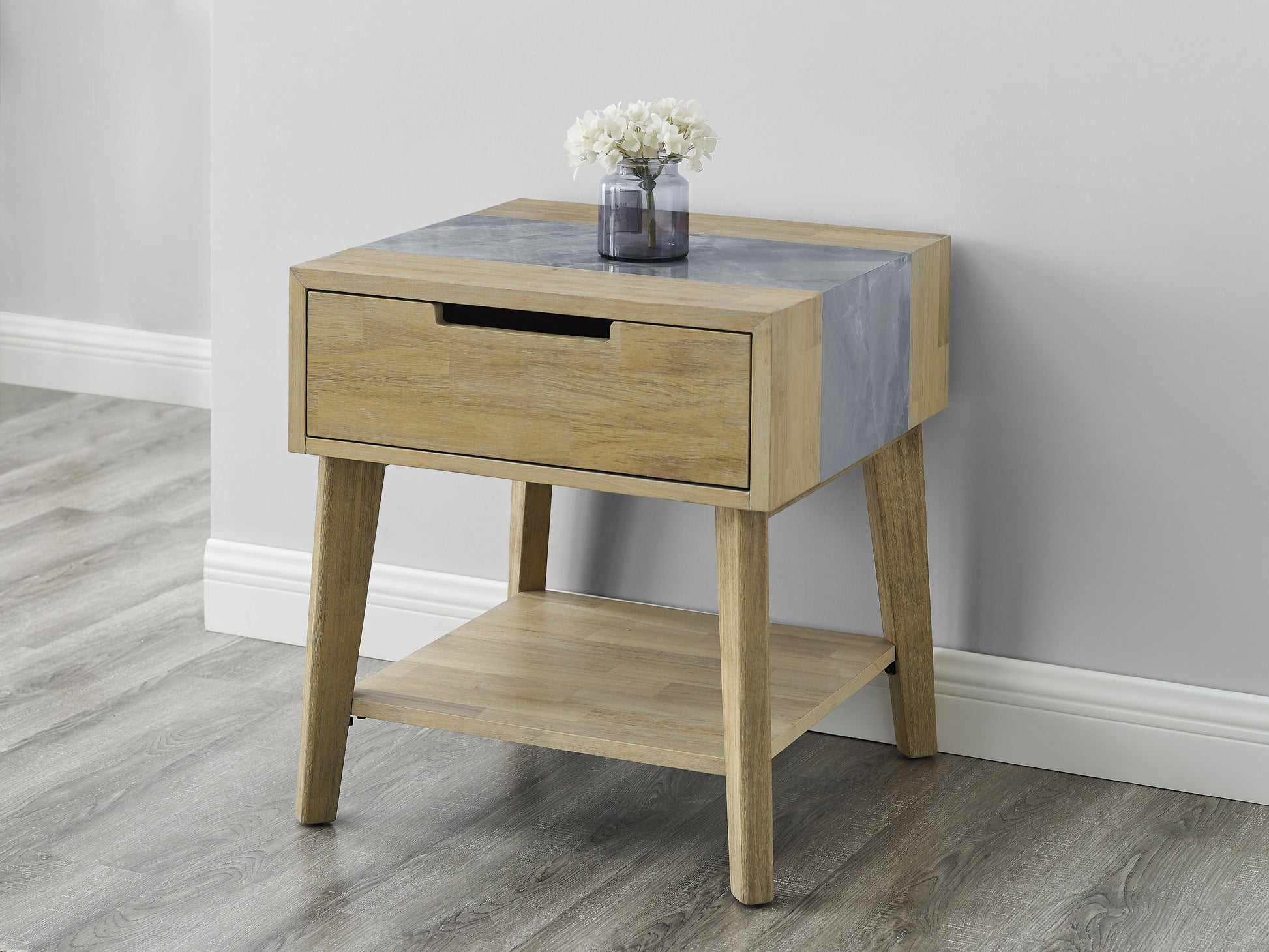 Calgary 3 Piece Occasional Table Set, Sintered Stone Inlay Brown Brown Wood