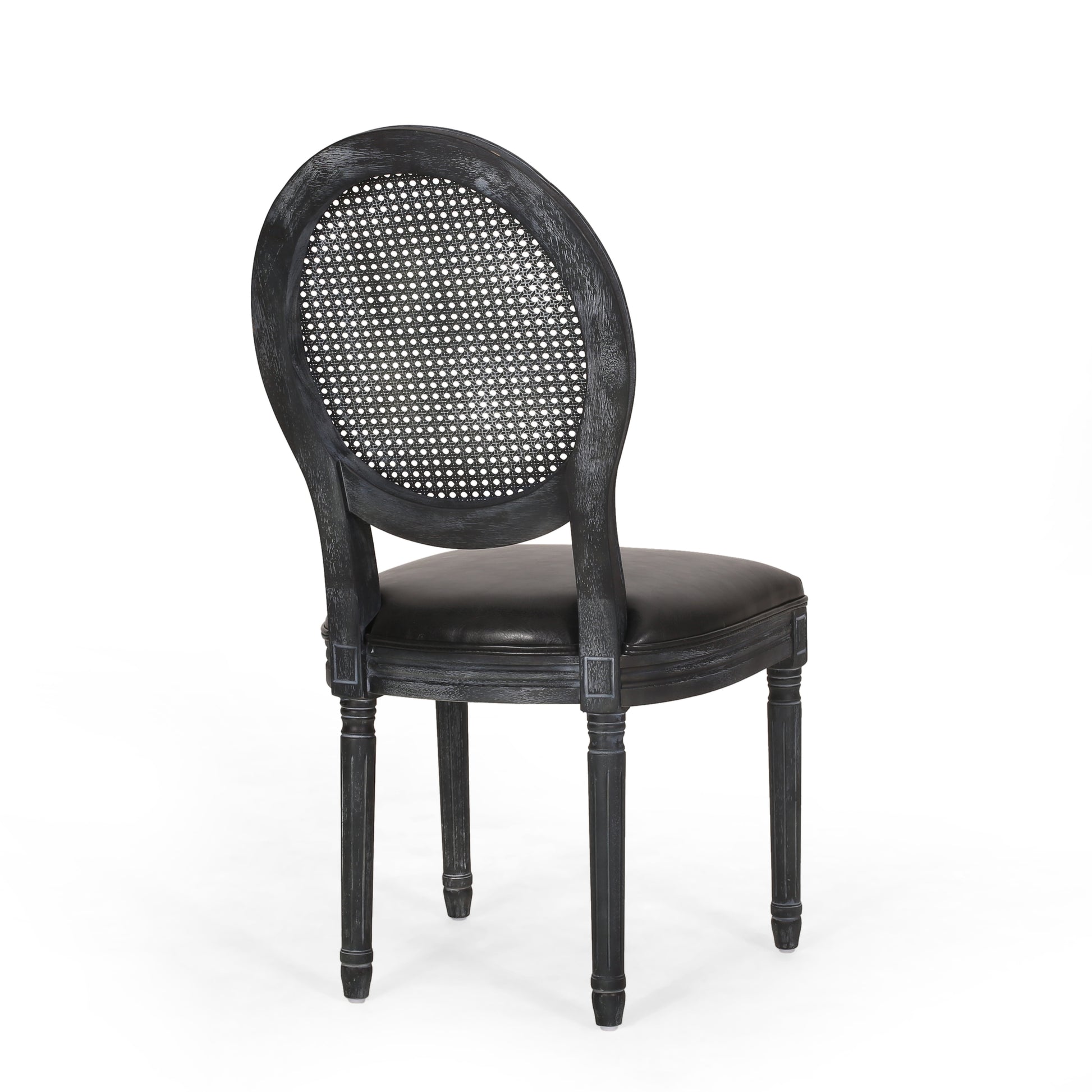 Dinning Chair Mp2 Set Of 2 Black Wood Fabric Rattan