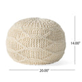 Malibu Knitted Wool 20 X 20 Round Pouf Cream Wool