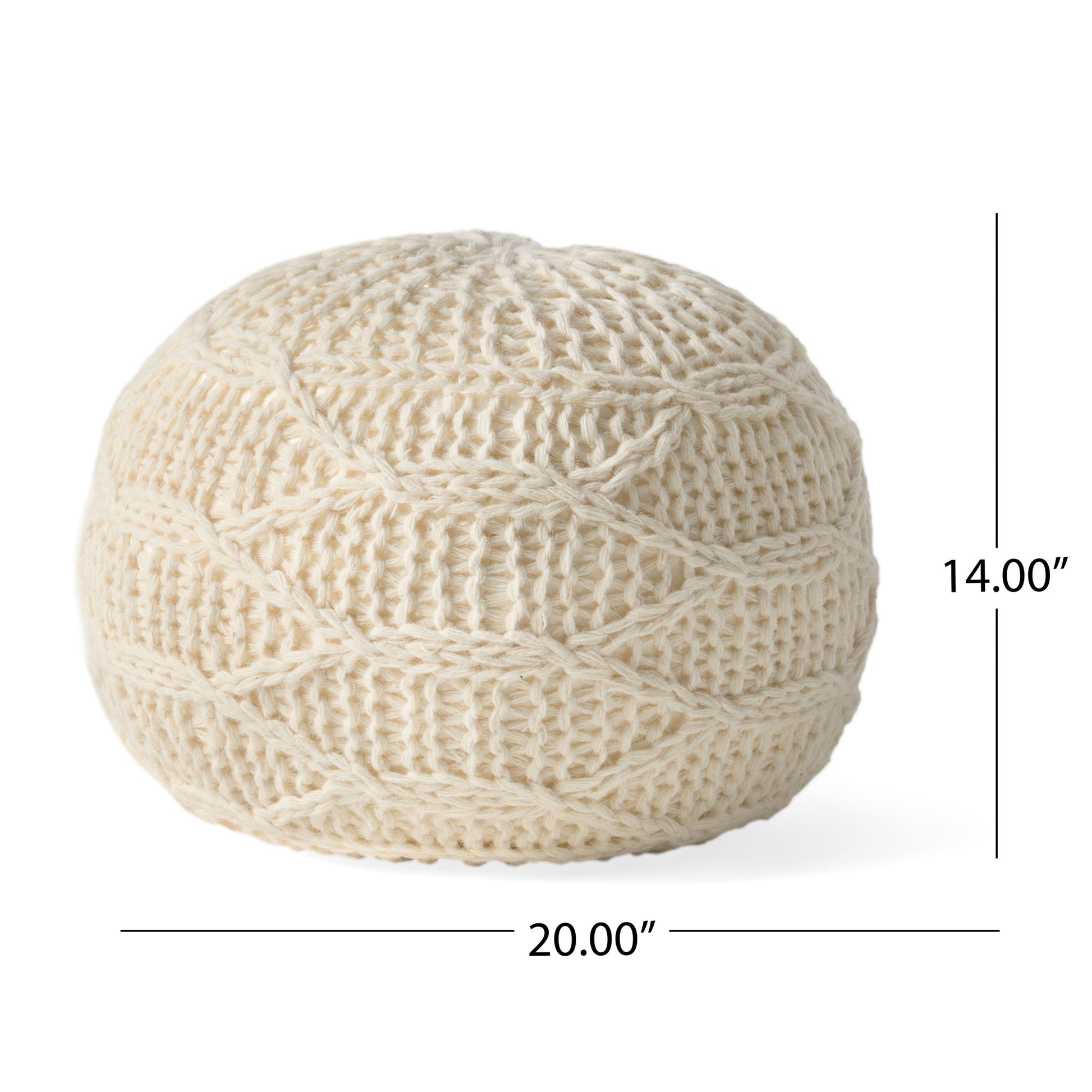 Malibu Knitted Wool 20 X 20 Round Pouf Cream Wool