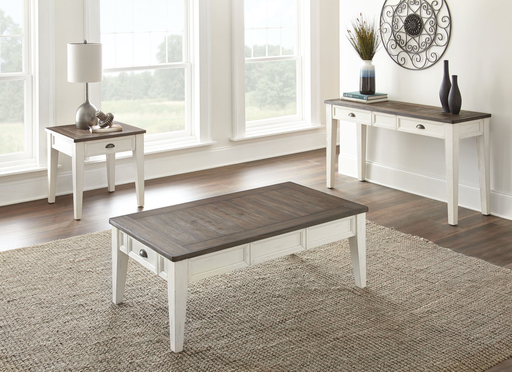 Cayla Sofa Table Dark Oak White Wood