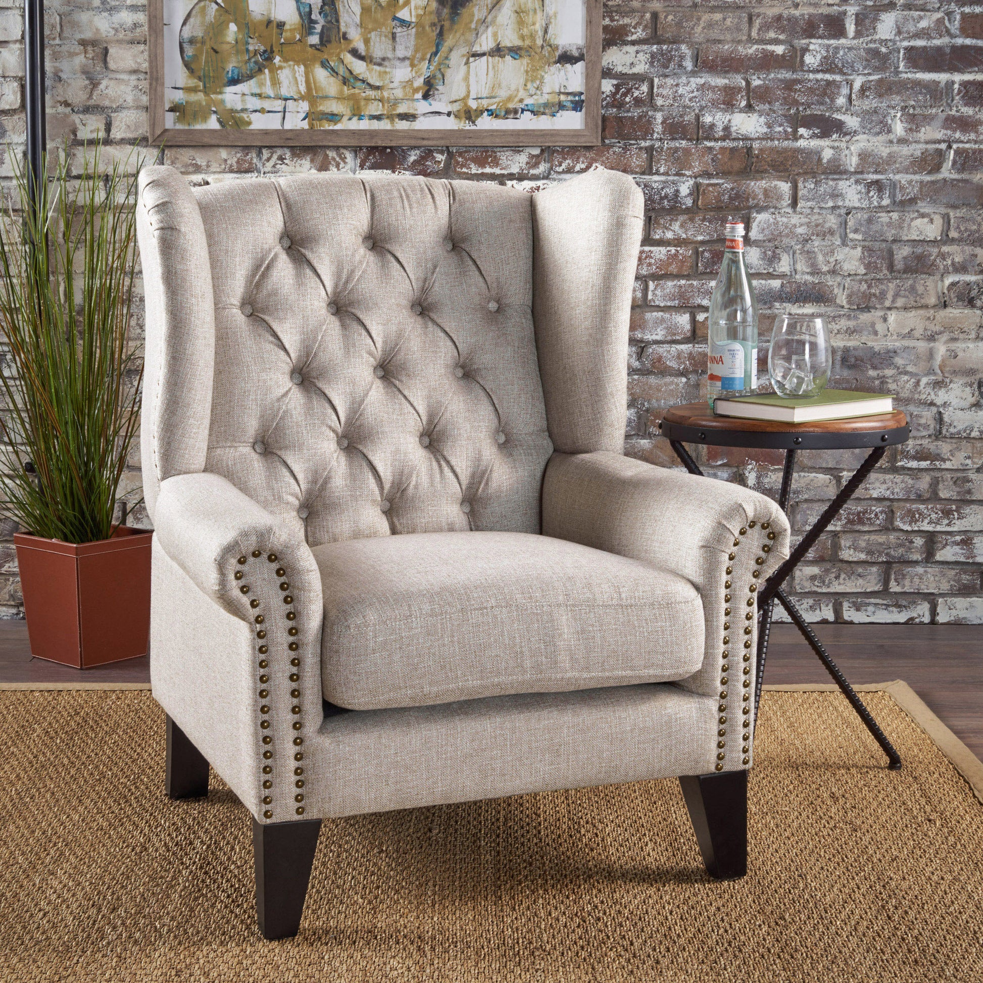 Accent Chair Beige Fabric