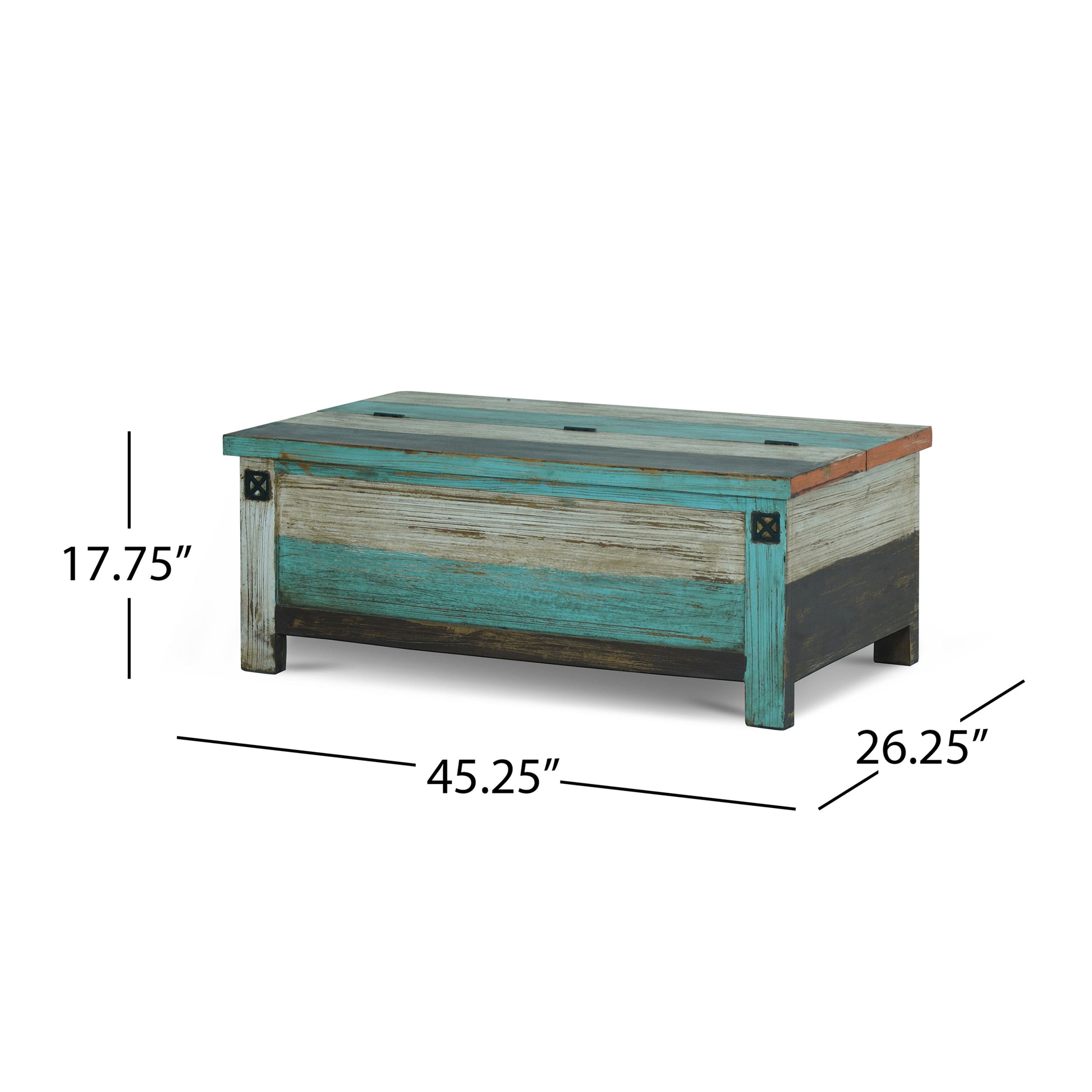 Mango Wood Handmade Distressed Storage Coffee Table Multicolor Metal & Wood