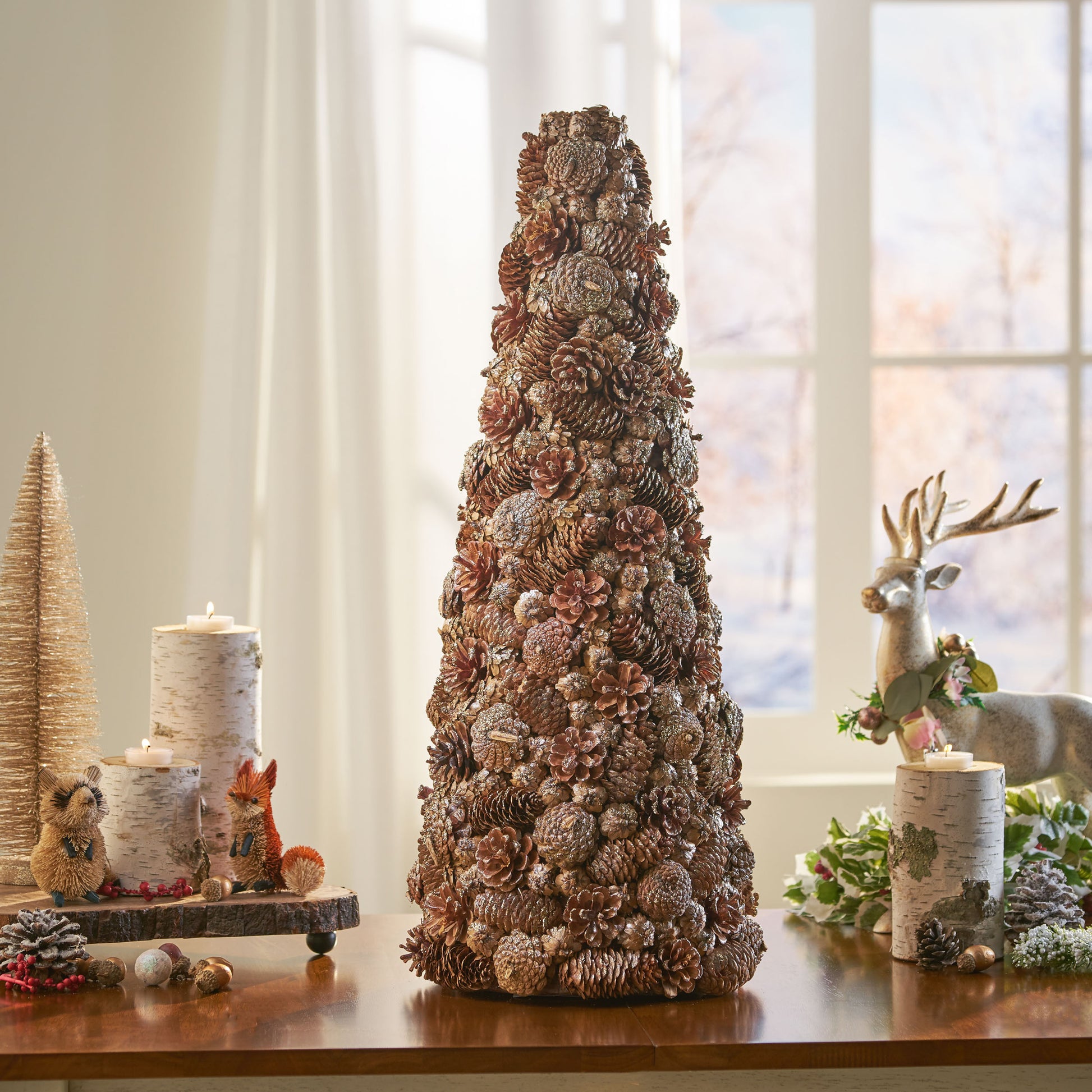 Pine Cone Table Top Tree Champagne Foam