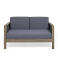 Outdoor 4 Seater Acacia Wood Chat Set With Wicker Accents And Cushions, Gray Mixed Gray Dark Gray Gray Acacia Wood