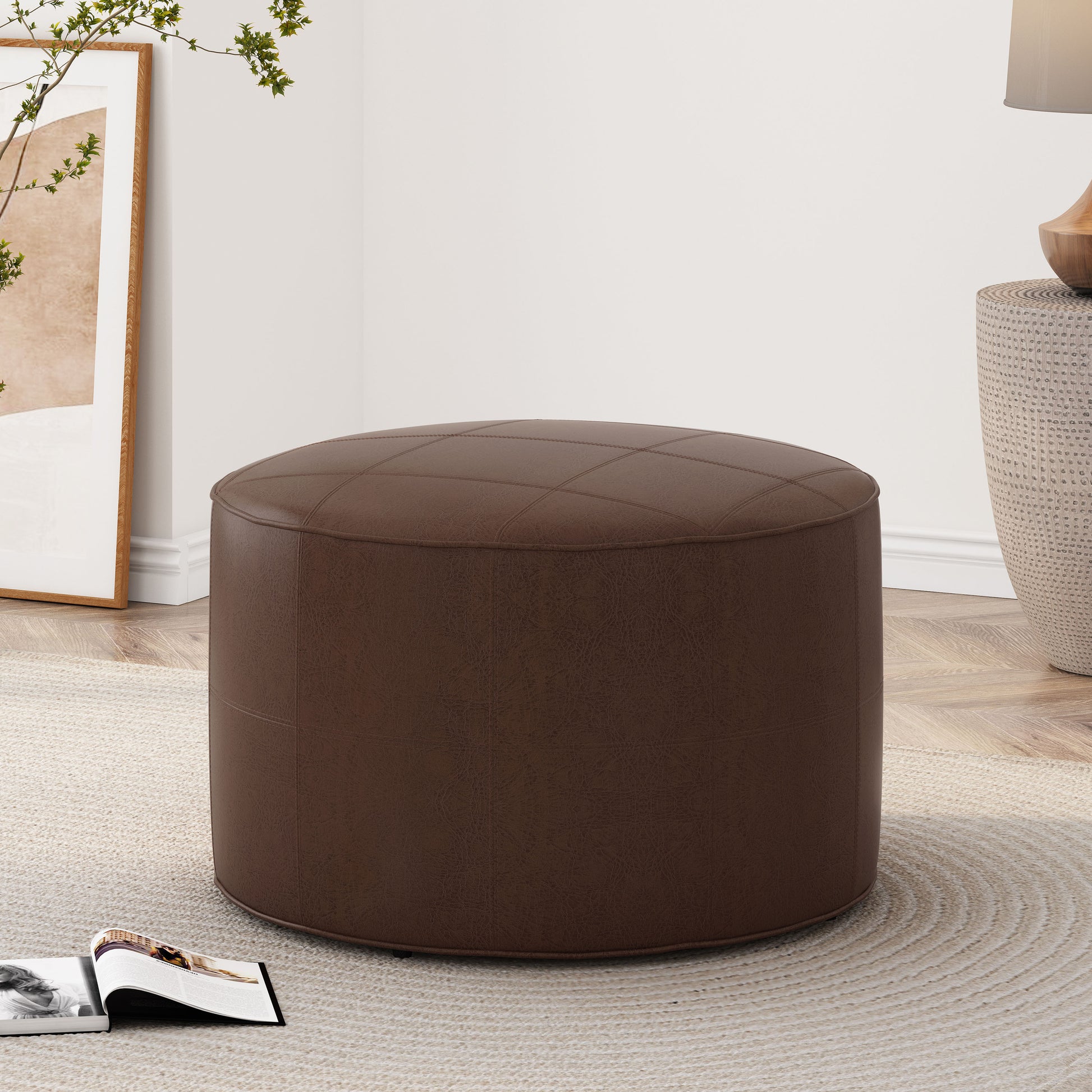 Ottoman Dark Brown Faux Leather