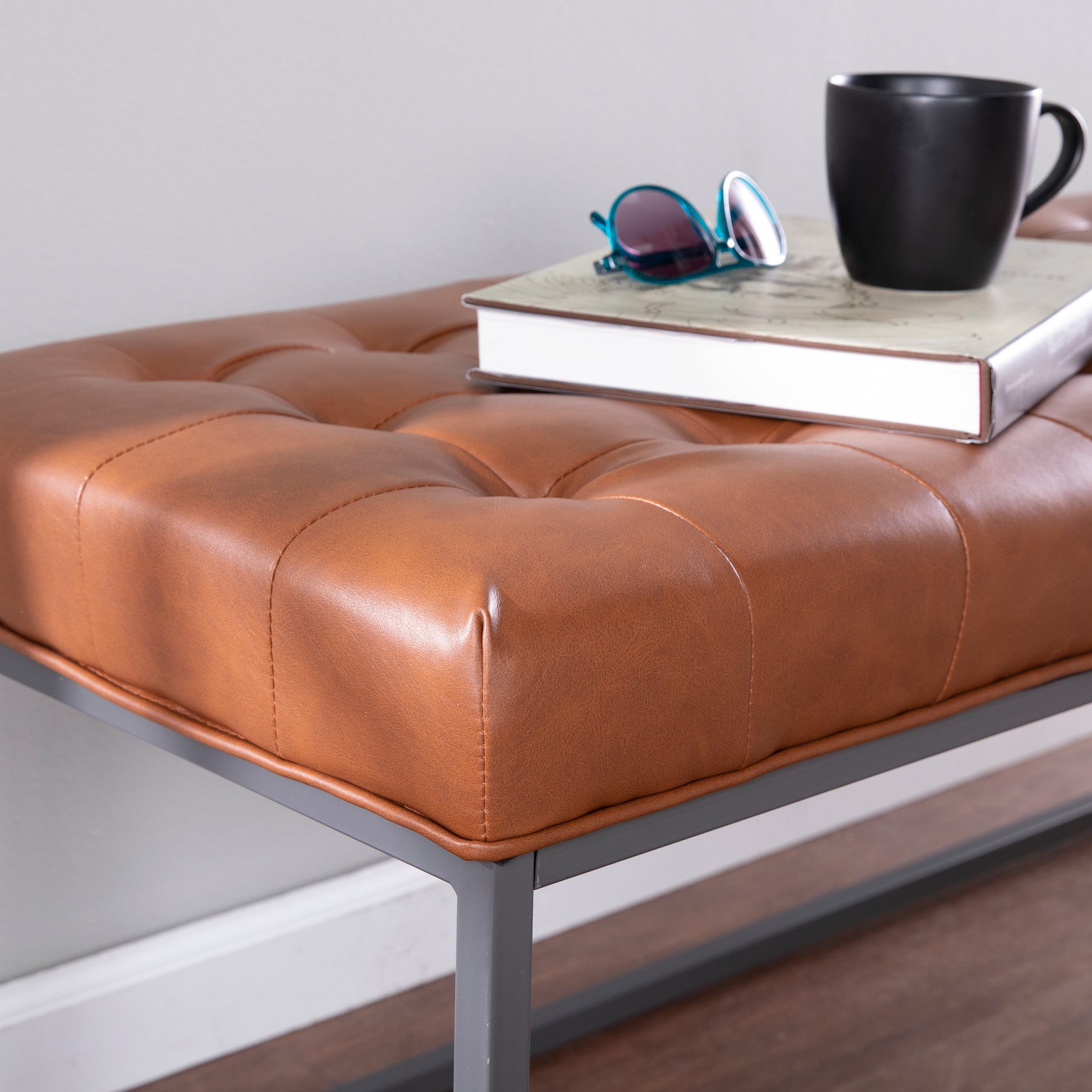 Ciarin Upholstered Hallway Bench Brown Brown Leather