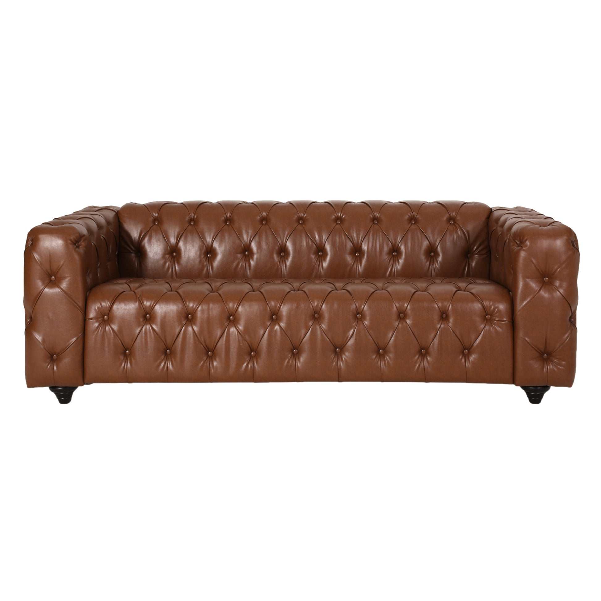 Mirod Comfy 3 Seat Sofa With Wooden Legs, Pu, For Living Room And Study Light Brown Pu 3 Seat