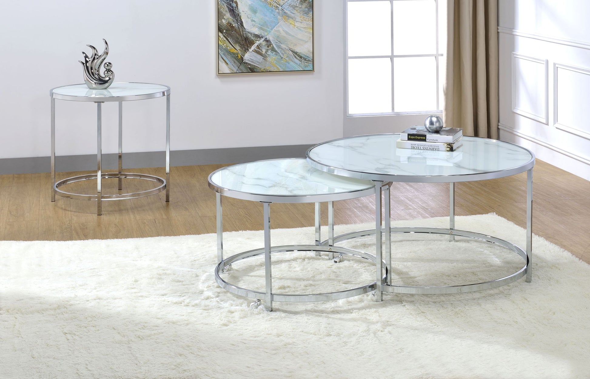 Rayne Nesting Cocktail Tables White White Stainless Steel