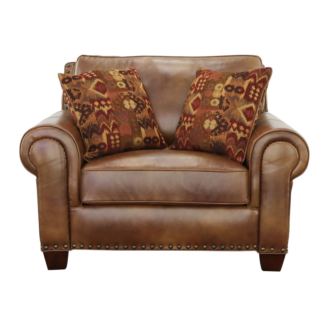 Rustic All Leather Chair Premium Construction, Top Grain Leather Nail Head Trim, Contrasting Pillows Comfort And Style In Casual Living Spaces Camel Foam Leather