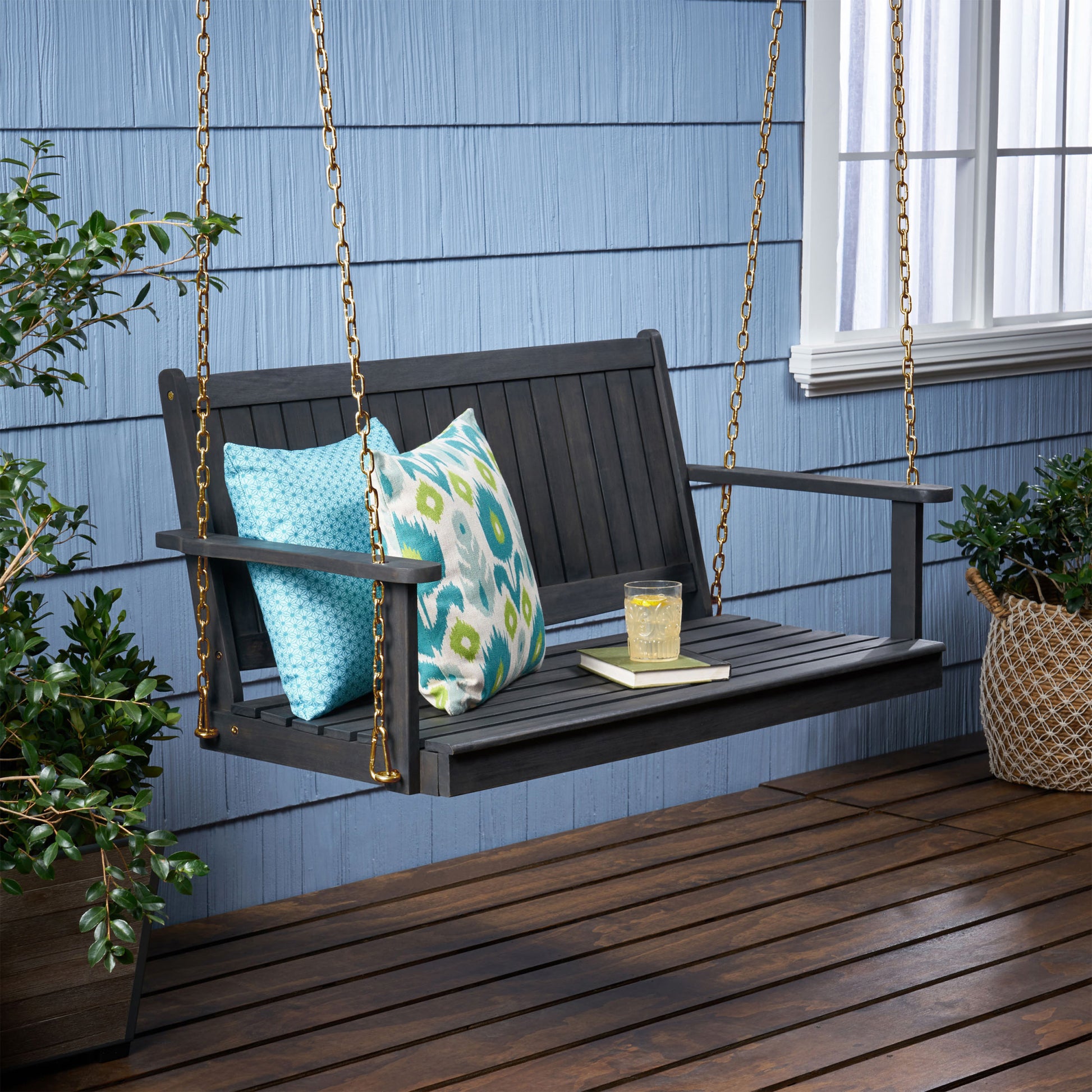 Tambora Porch Swing Dark Grey Wood Metal