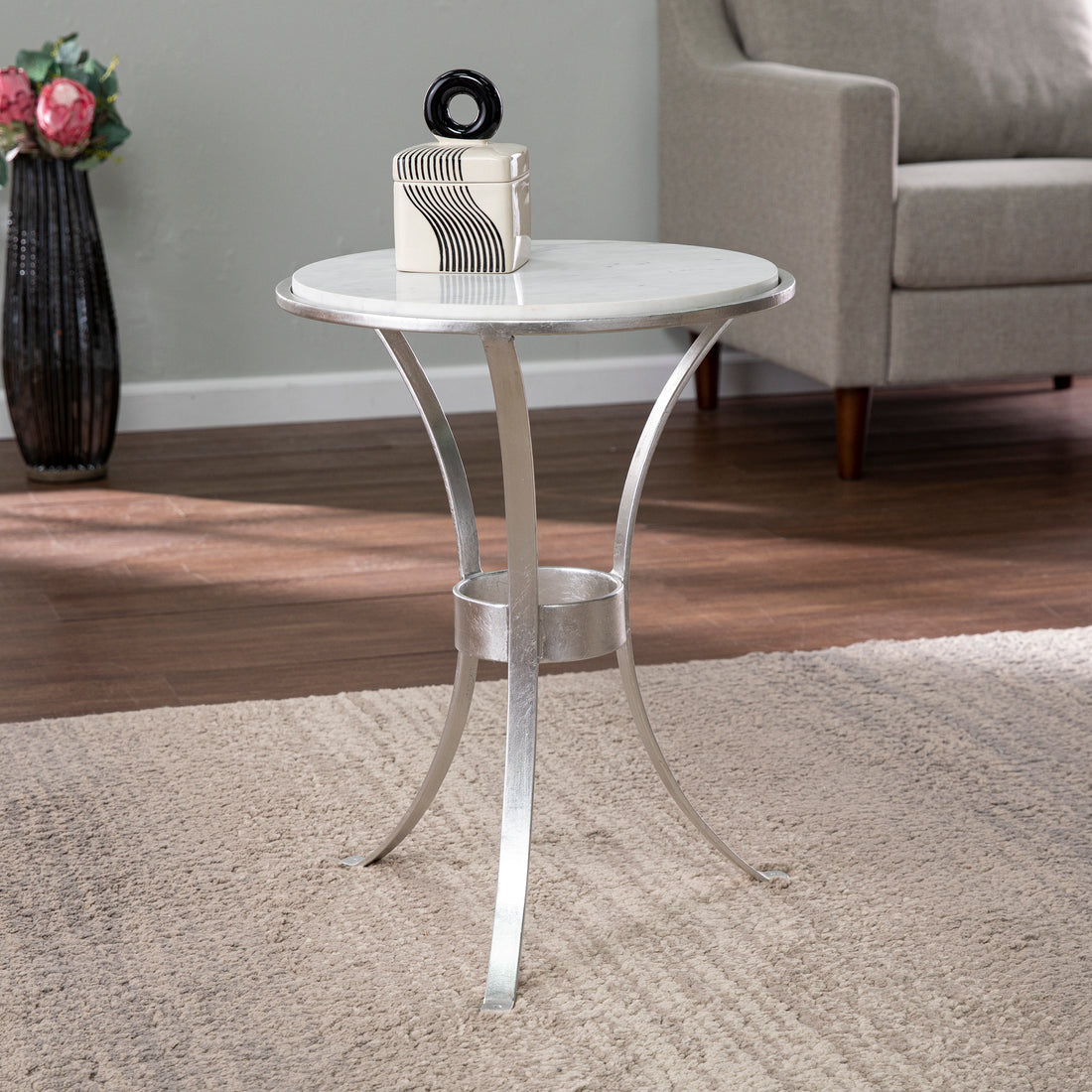 Fordoche Round Accent Table Silver Silver Marble