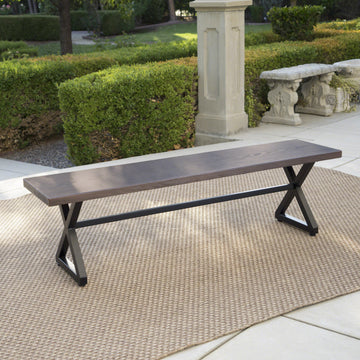 Outdoor Aluminum Dining Bench With Steel Frame, Brown Black Brown Aluminium