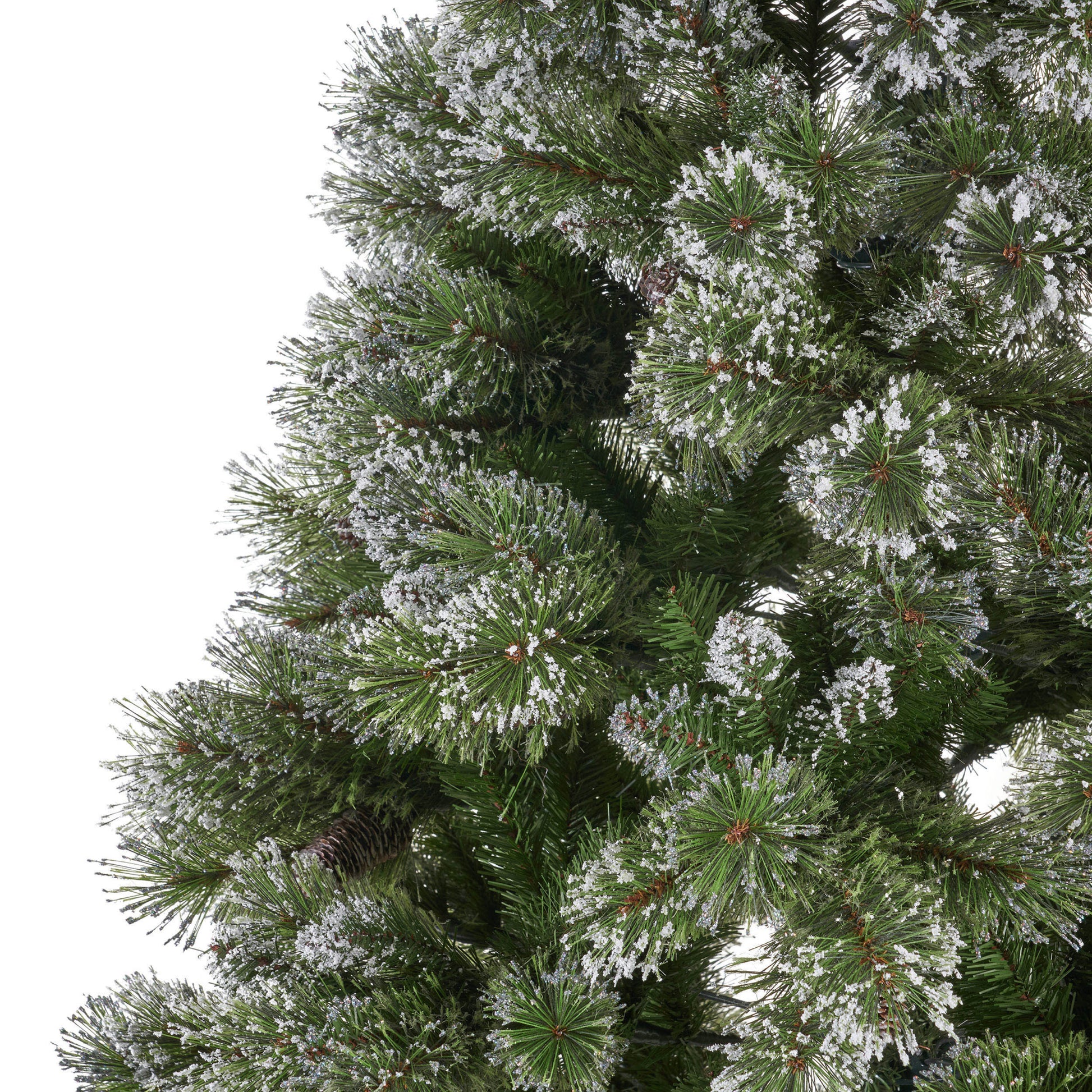 7' Brilste Mixed Hinged Tree With Snow And Glitter And 78 Frosted Pine Cones And Dia:49 Green Pvc