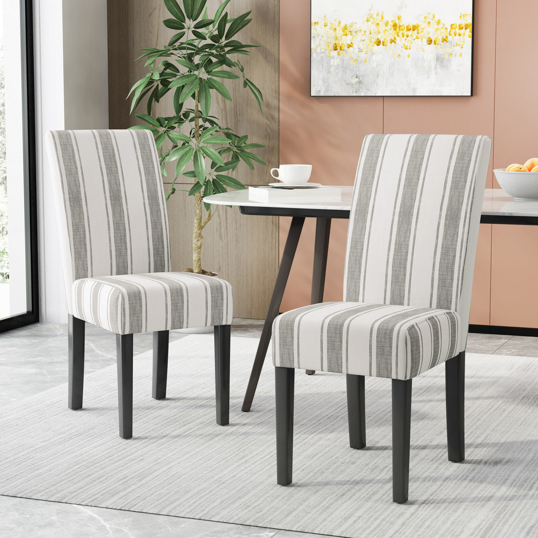 Dining Chair Grey Stripe Fabric