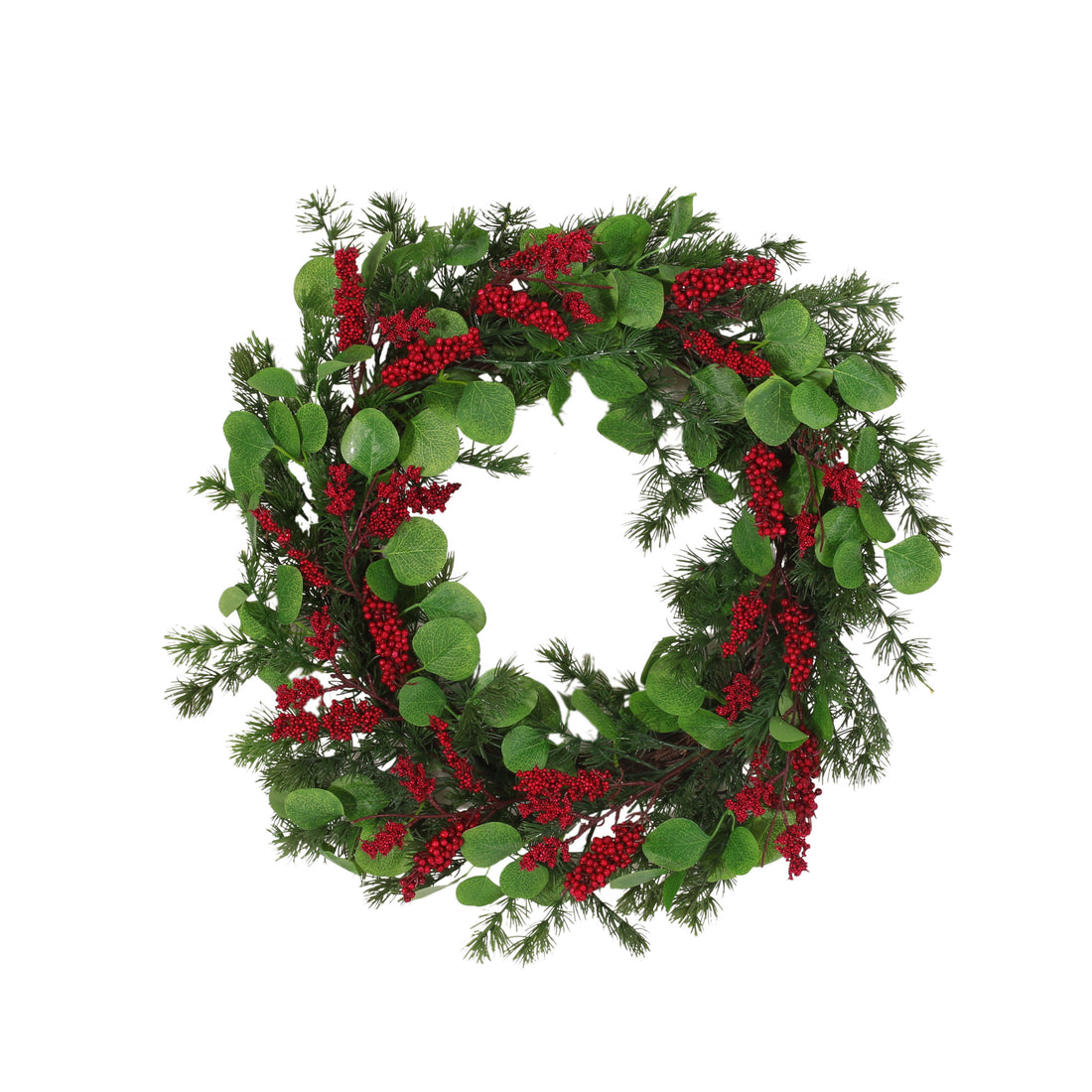 25.5" Leaves Berry Wreath Red Polyester