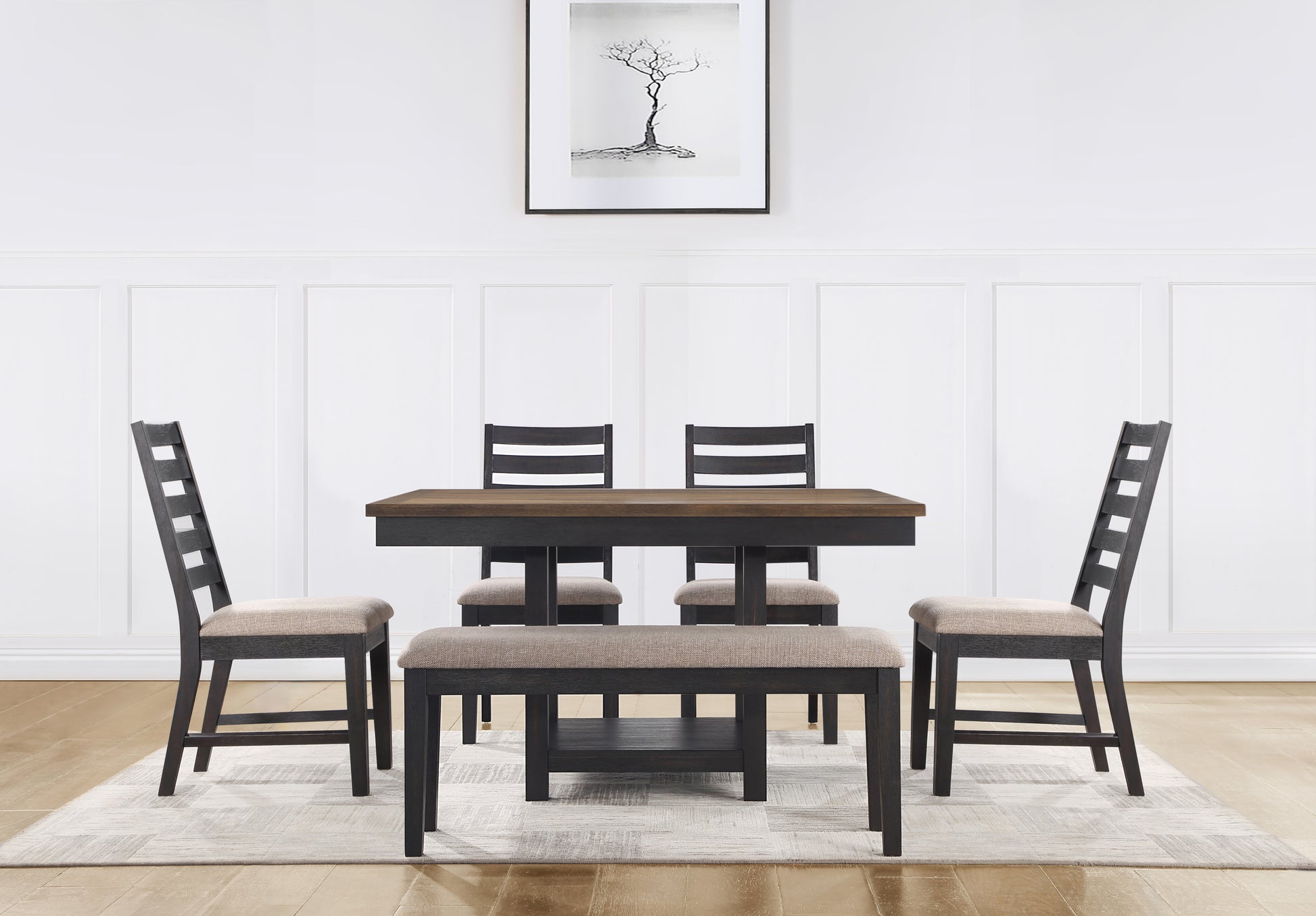 Harington 6 Piece Dining Set Black Black Fabric