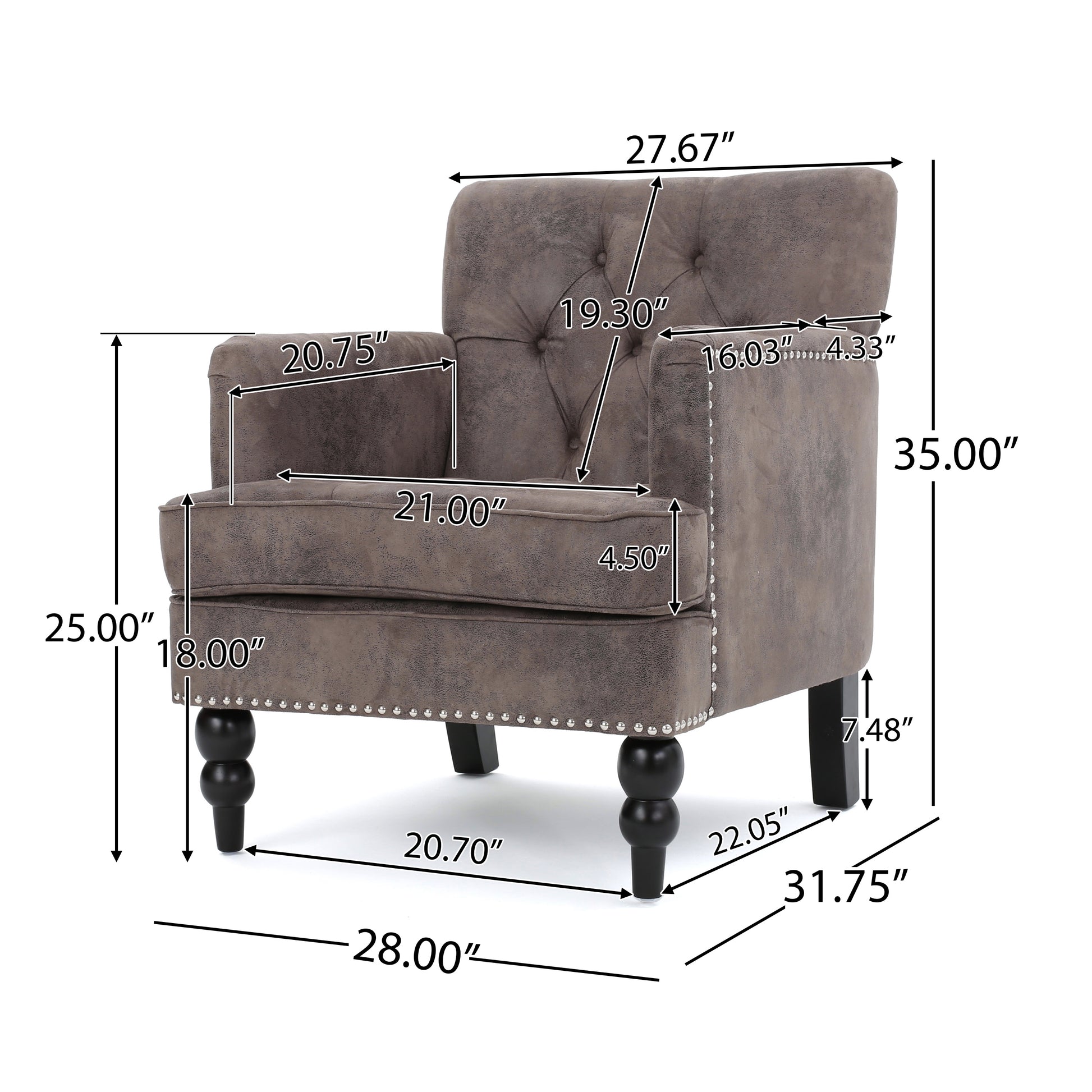 Harrison Tufted Club Chair Grey Brown Microfiber 1 Seat